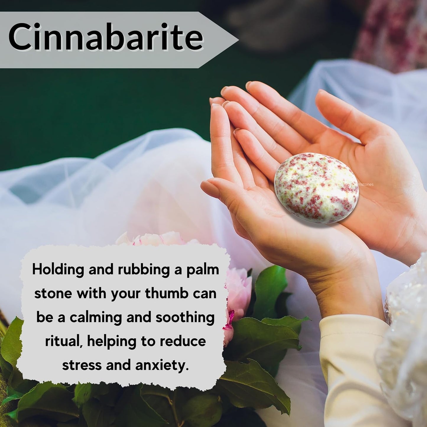 Amazing Gemstone Cinnabarite Crystals and Healing Stones - Large Palm Stone Crystals Piedra - Crystal for Good Luck, Balanced Positive Energy, Meditation - Unique Stocking Stuffers Gifts for Women