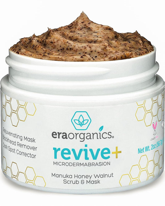 Era Organics Microdermabrasion Facial Scrub & Face Exfoliator - Spa Quality Exfoliating Mask with Manuka Honey Plus Walnut for Blackheads, Buildup, Wrinkles 2oz
