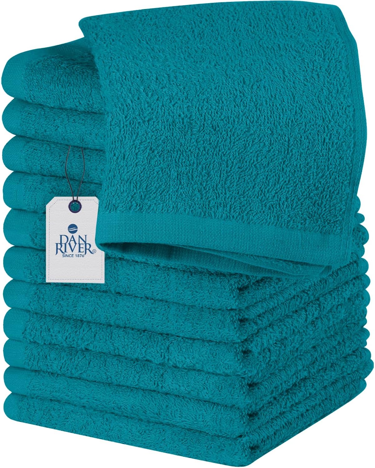 DAN RIVER 100% Cotton Wash Cloths 12 Pack [12x12] Soft & Absorbent Soft washcloths, Gym, Hotels & Spa Perfect for Everyday Use Fingertip Towels, Teal