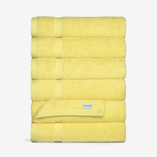 SALBAKOS 100% Turkish Cotton Hand Towel Set of 6 16x30 inch | Heirloom Quality | Hotel & Spa Collection | Soft, Super Absorbent, Long Lasting Hand Towels | Made in Turkey (Yellow, 6 Hand Towels)