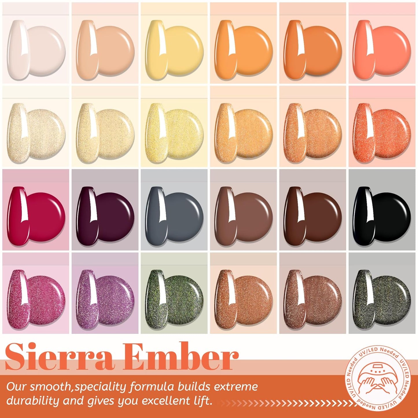 ABAC Fall & Winter Solid Gel Nail Polish Set Orange Yellow Brown Purple Grey Black Shimmer Colors w/Pro Brush No-Spill,Hema-Free Gel Nail Kit Gifts for Women All Season