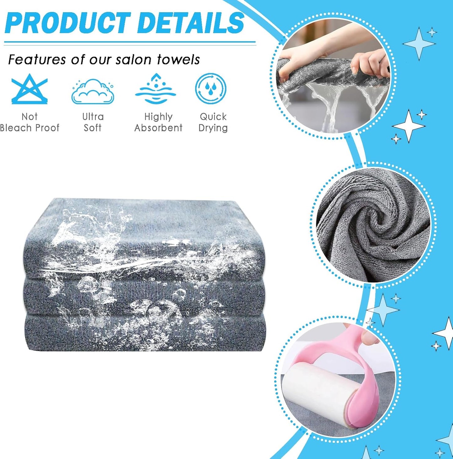 Grey Salon Towels, Super Soft and Absorbent Microfiber Hair Towel for Salon, Bath, Spa, Pool and Home, 27 inch X 16 inch (Grey - 6 Pack)