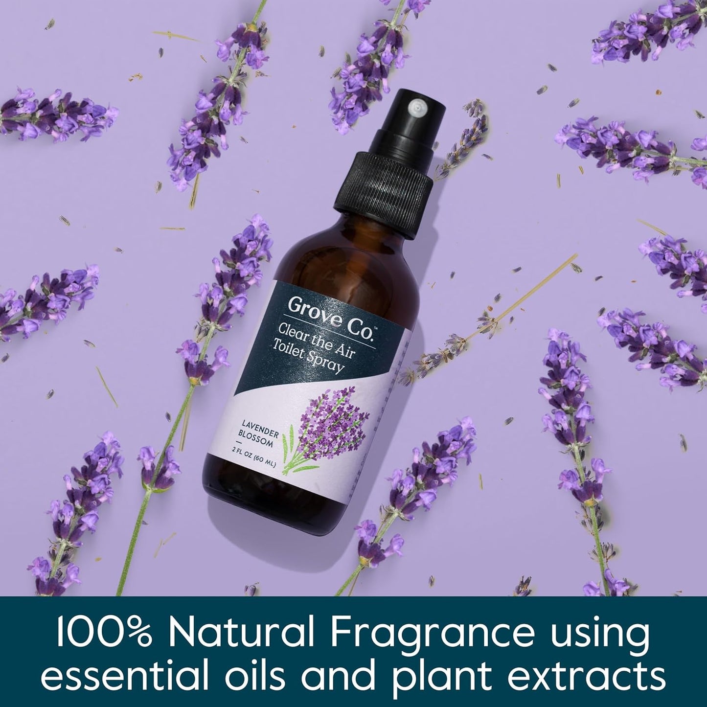 Grove Co. Toilet Spray, Clear the Air Bathroom Spray Air Freshener (2 fl oz) Odor Eliminator for Strong Odor, 100% Natural Lavender Blossom Scent, Vegan, Paraben & Phthalate Free (Pack of 3)