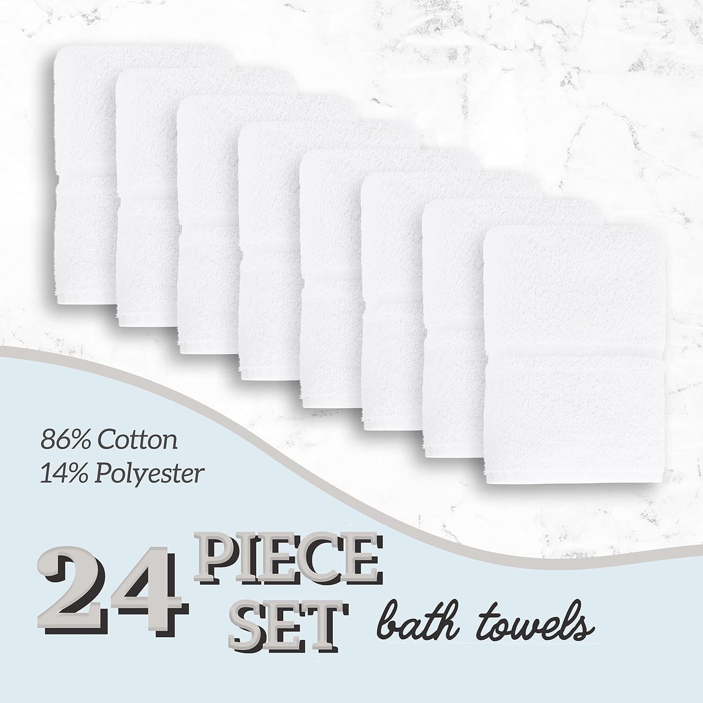 GREEN LIFESTYLE Dobby Border Towel 27x54 Cotton Blend Soft and Plush Crisp Highly Absorbent White Bath Towel Ideal for Home, Hotels, Pools, Spa (Pack of 24)