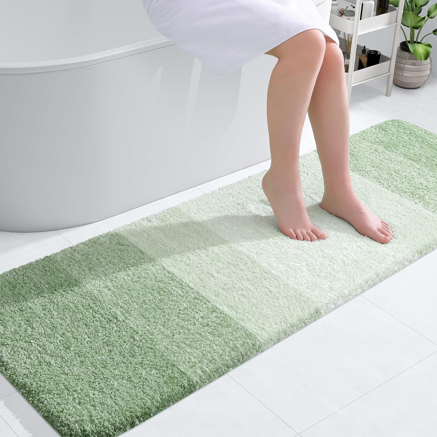 OLANLY Bathroom Runner Rugs 59x20, Extra Soft Absorbent Microfiber Bath Rugs, Rubber Backing, Quick Dry, Washable Bath Mats for Bathroom Floor, Tub and Shower, Home Decor Accessories, Sage Green