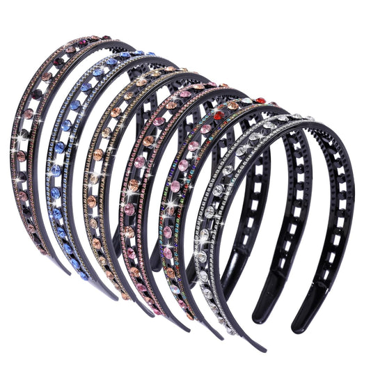 Plastic Rhinestone Headbands for Women,6PCS Sparkly Crystal Headband Non Slip Tooth Hair Bands Rhinestone Hair Hoop,Comfortable Daily Prom Party Head Accessories
