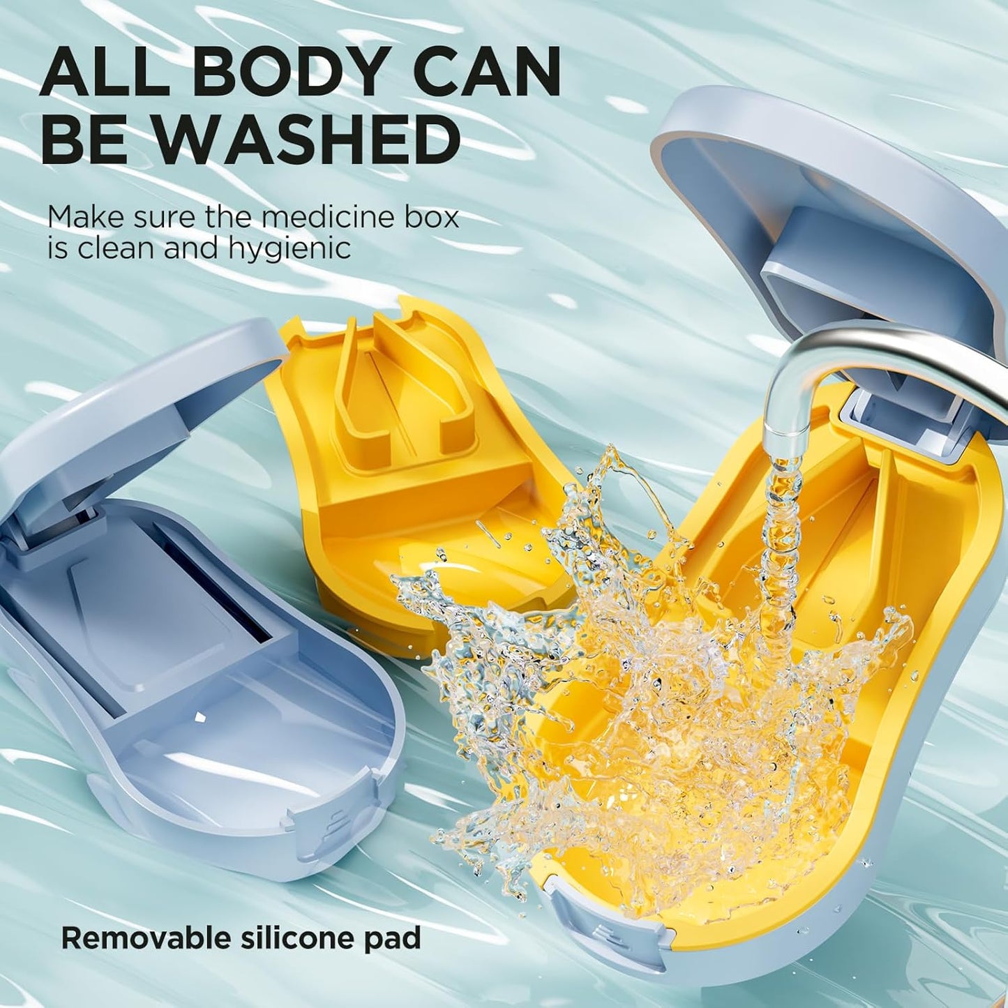 Pill Cutter for Small and Tiny Pills - Pill Splitter with Detachable Silicone Pad - Easy Open Snap Button. Wrap-Around Blade Guard Prevents Cuts. Back Storage (Blue)