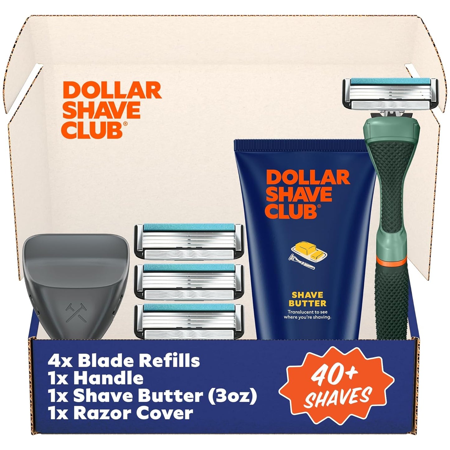 Dollar Shave Club | The Member Exclusive Shave Set | 4 Swift Rinse Refill Cartridges, 1 Handle (Green), 1 Shave Butter 3 ounce, 1 Razor Cover, Razors for Men