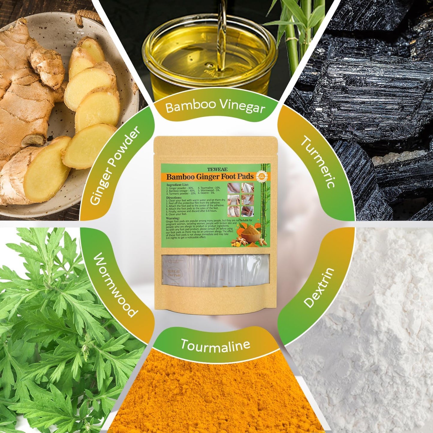 122 Pads Foot Pads Natural Turmeric & Ginger, Wormwood, Bamboo Vinegar, Included 122Pads Goodnight Patches and 122 Adhesive Sheets