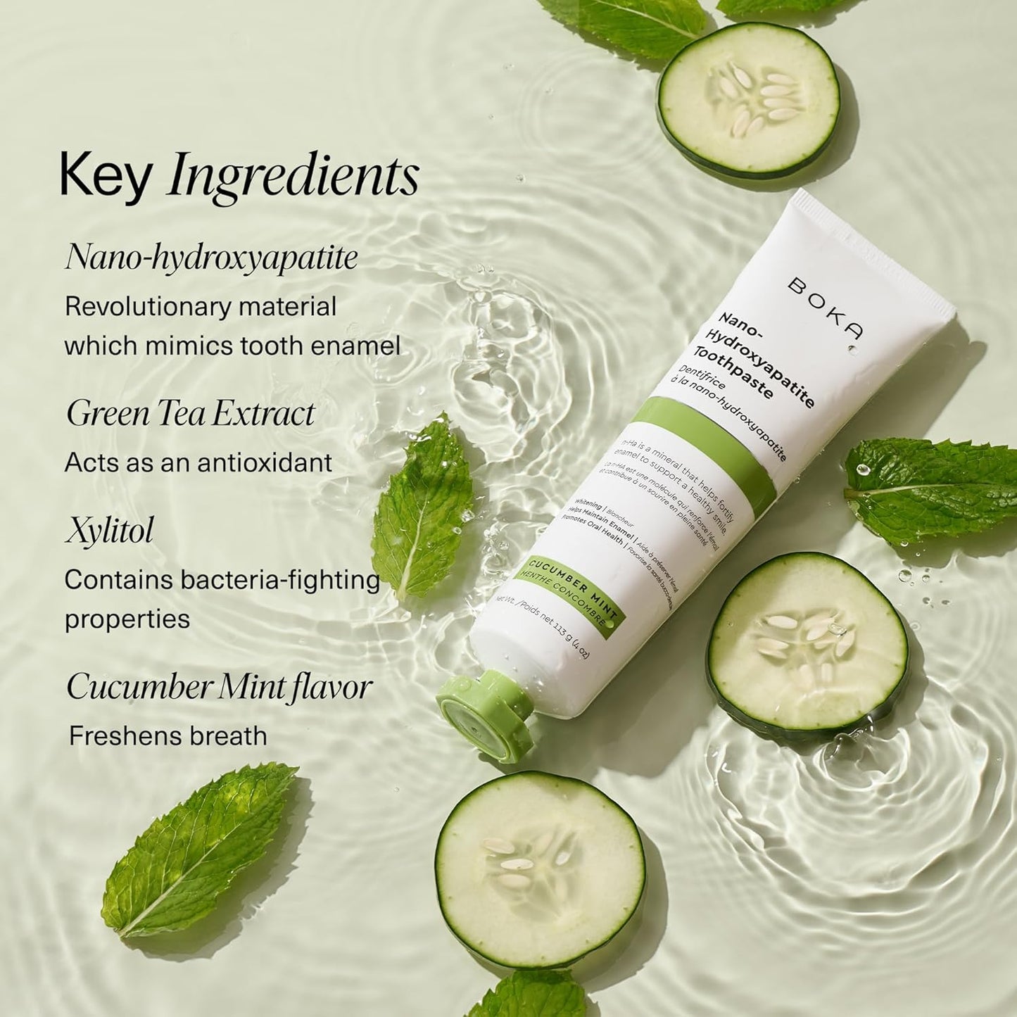 Boka Fluoride Free Toothpaste, Nano Hydroxyapatite Toothpaste, Appropriate for Sensitive Teeth - for Adult, Kids Oral Care - Cucumber Mint Flavor, 4 Fl Oz 3Pk US Manufactured