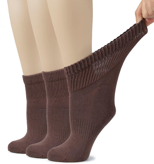 Hugh Ugoli Women's Cotton Diabetic Ankle Socks, Wide, Loose, Stretchy, Seamless Toe, Non Binding Top Semi Cushion, 3-6 Pairs