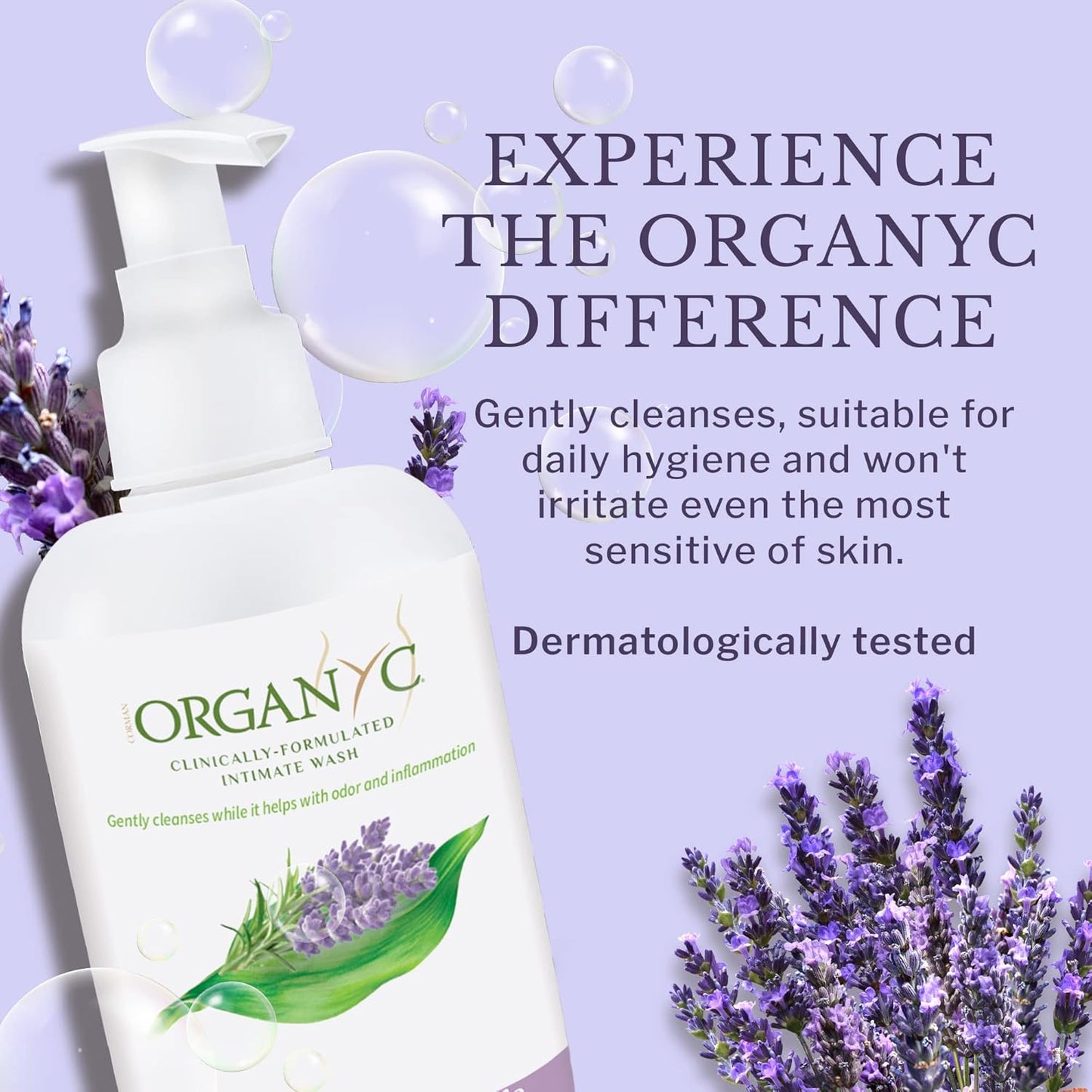 Organyc Organic Intimate Wash with Lavender Essential Oils & Flower Extracts, Gentle Cleansing Feminine Wash for Women with Sensitive Skin, Soothing pH Balance Feminine Wash, 8.5 fl oz, Pack of 2