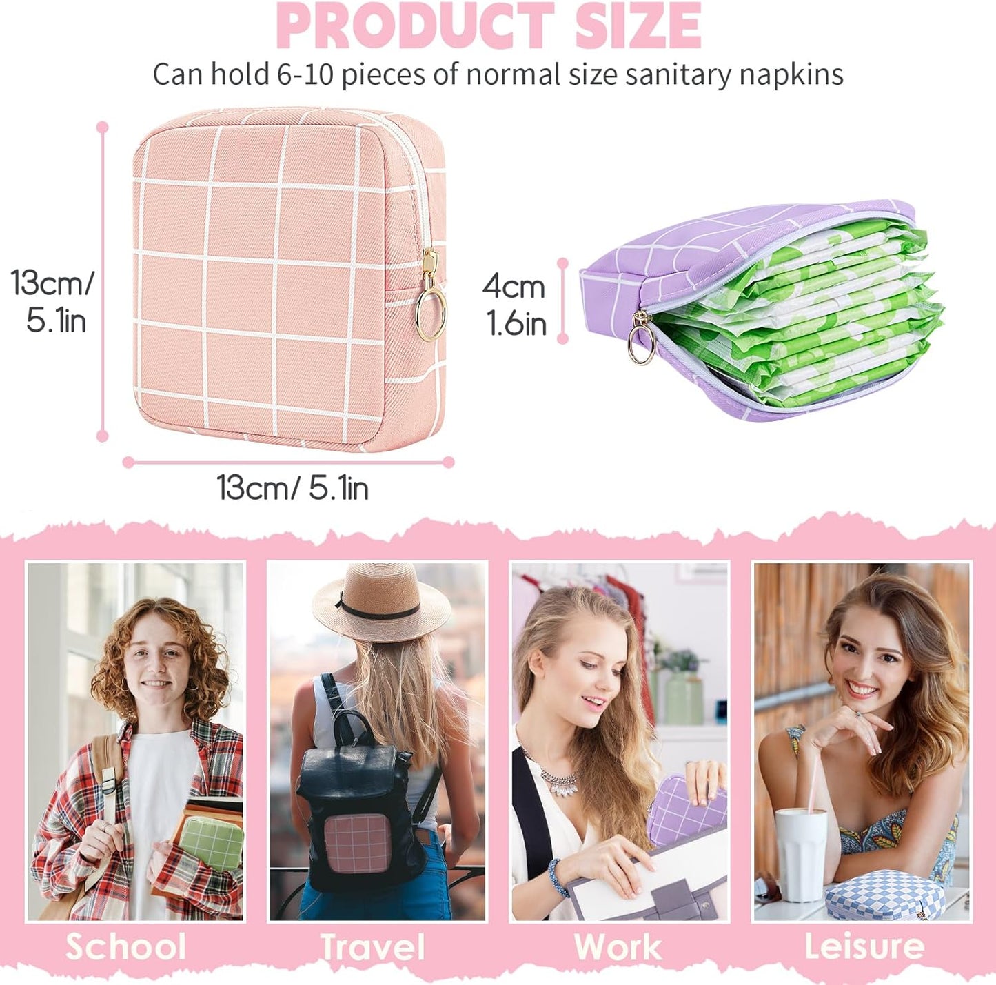 Desing Wish Period Bag Pouch Soft Cloth Sanitary Napkin Storage Bag Portable Menstrual Pad Pouches Tampon Holder for Purse First Period Kit for Girls 9-12 (Peach Plaid)