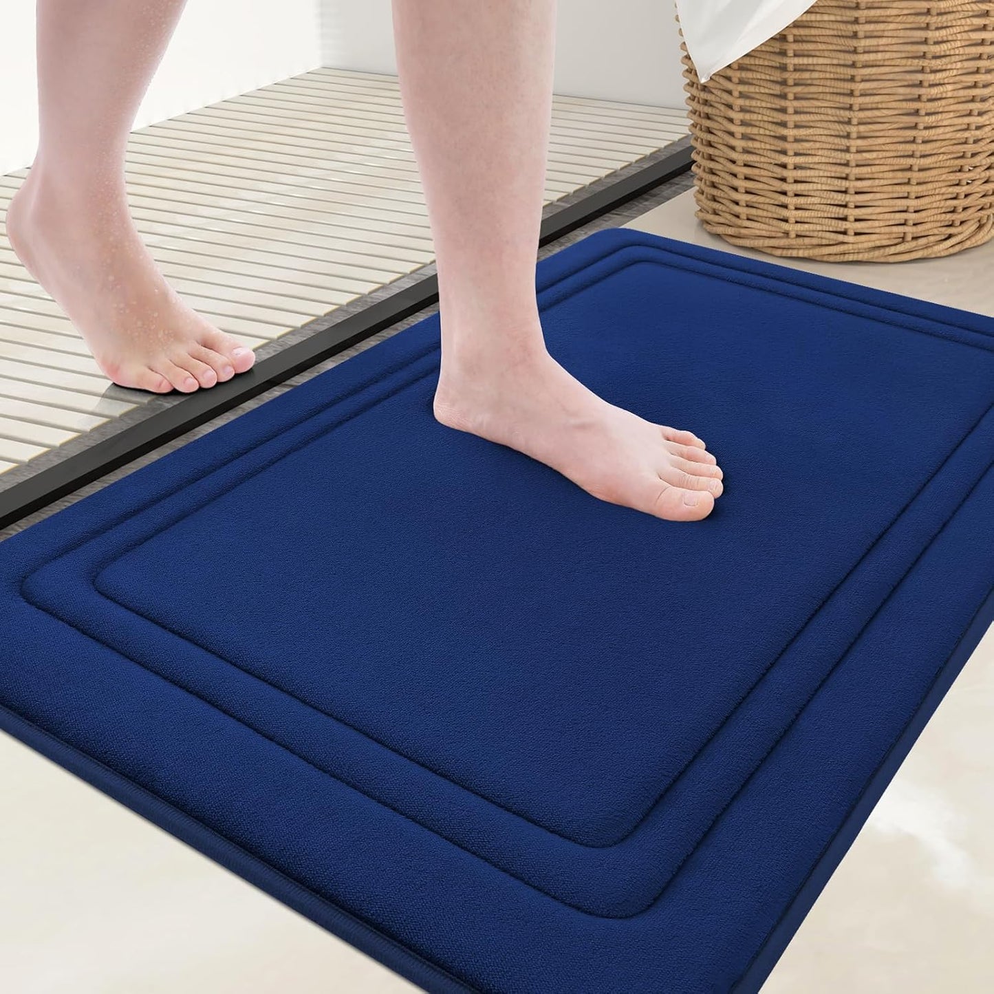 Grandaily Memory Foam Bath Mat Rug 30x20, Ultra Soft, Non-Slip and Absorbent Bathroom Rugs, Machine Wash Dry, Comfortable Bath Carpet for Bathroom Floor, Tub and Shower, Navy Blue