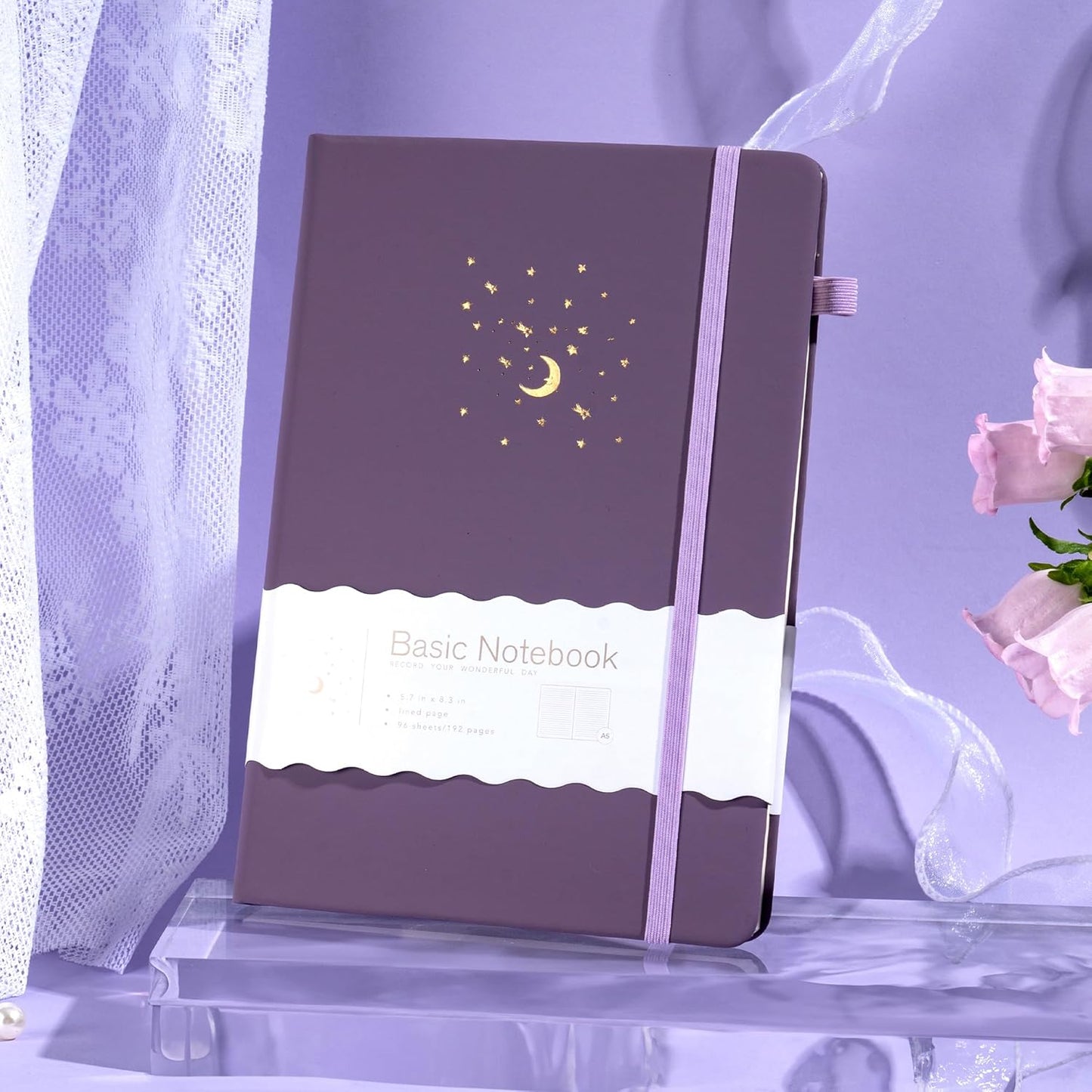 CAGIE Purple Journal Notebook for Women Girls 192 Lined Journaling Notebooks Hardcover Journals for Writing Work