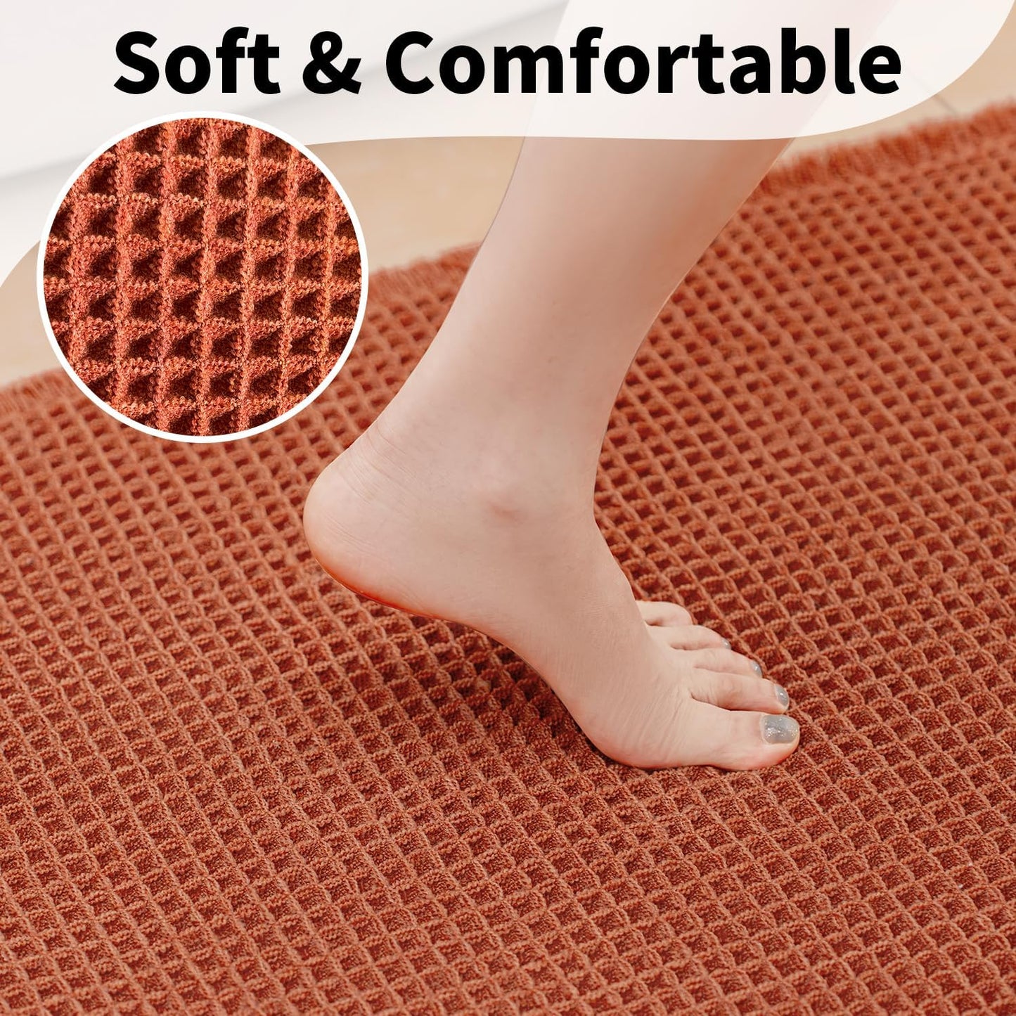 Waffle Runner Bath Mat - Long Boho Bathroom Rugs Non Slip Washable, Super Absorbent & Quick Dry, Soft Bath Mat Farmhouse Bathroom Decor, 24'' x 72'', Dirty Orange