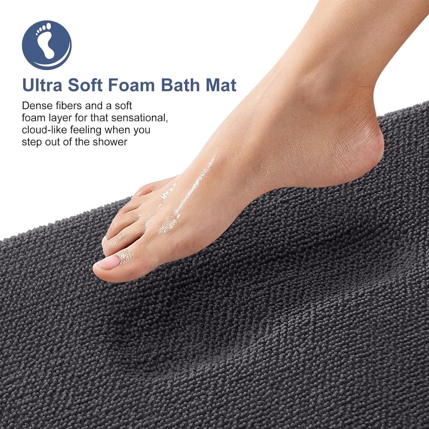 OLANLY Thick Memory Foam Bath Mat Rug 34x21, Extra Soft Absorbent Bathroom Rug, Quick Dry Bath Mats, Non-Slip, Machine Washable Carpet for Bathroom, Tub and Shower, Home Decor Accessories, Dark Grey