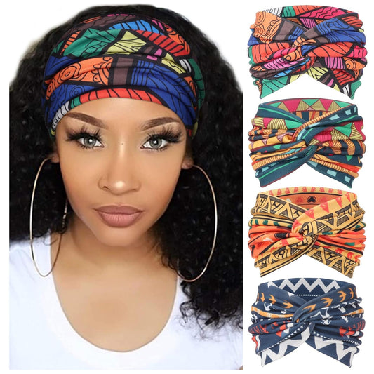 DRESHOW 4 Pack Turban Headbands for Women Wide Vintage Head Wraps Knotted Cute Hair Band Accessories