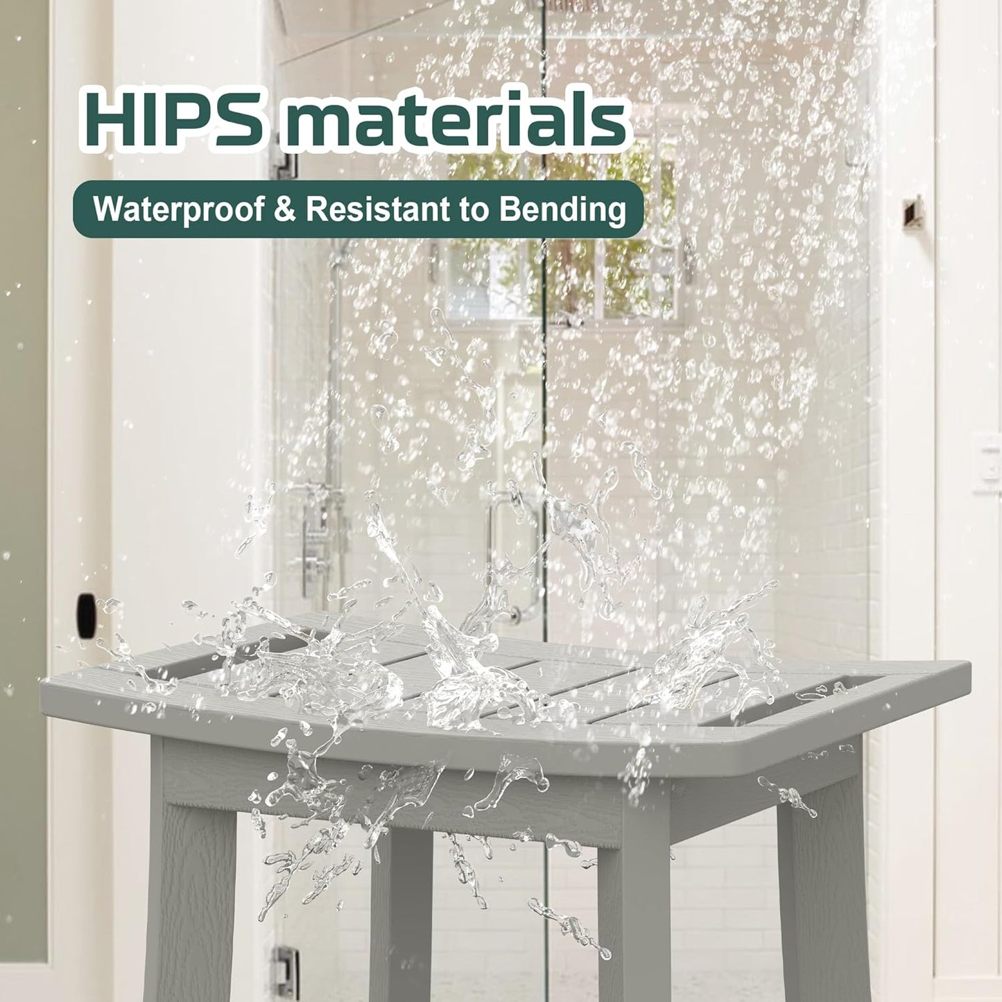 HIPS Shower Benches for Inside Shower, Waterproof Shower Stool with Storage Shelf & Adjustable Feet, SPA Bathroom Seat Chair for Shaving Legs, Indoor or Outdoor Use, Grey