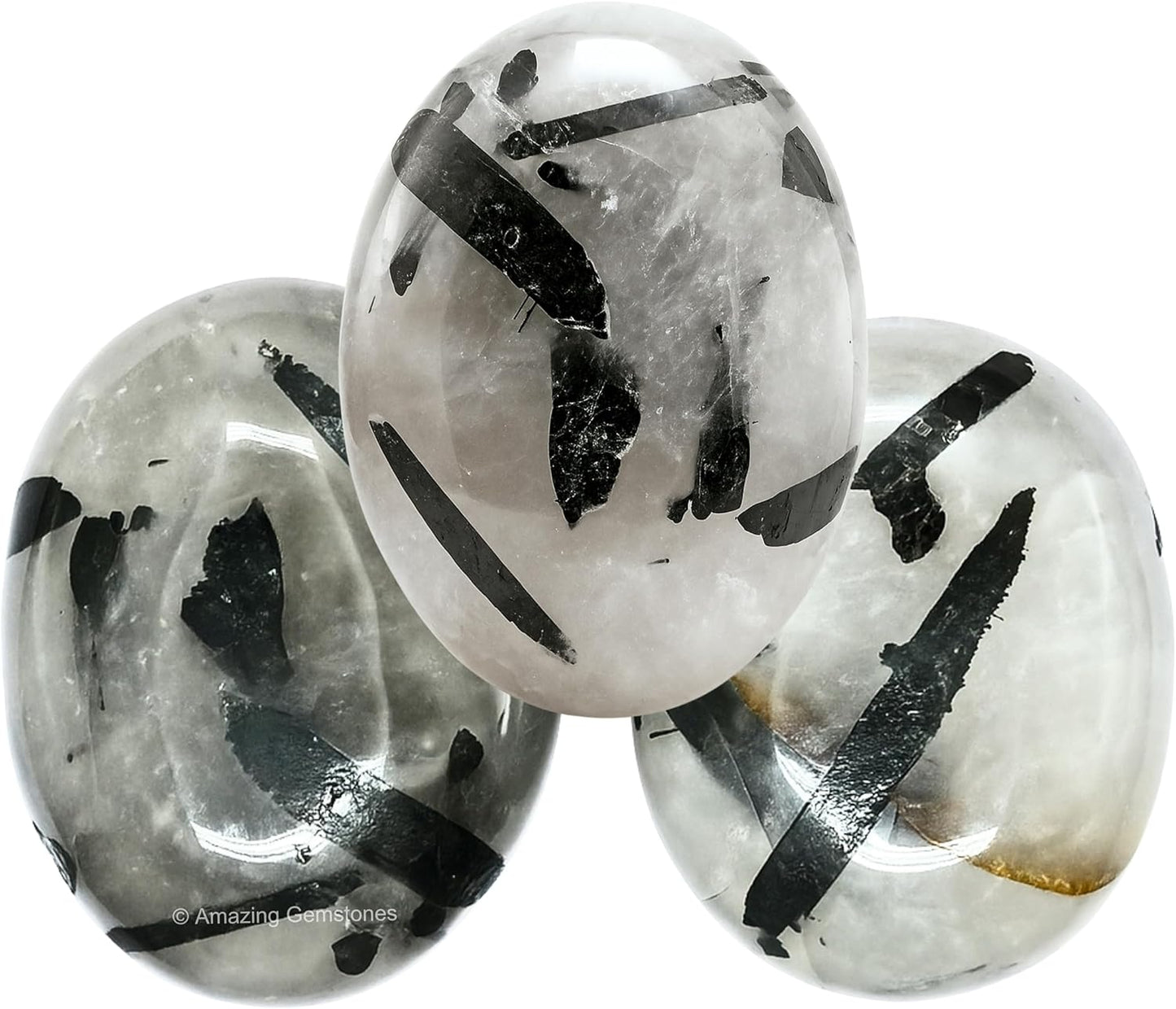 Amazing Gemstone Black Rutilated Quartz Crystals and Healing Stones - Large Palm Stone Crystals Piedra - Crystal for Good Luck, Positive Energy, Meditation - Unique Stocking Stuffers Gifts for Women