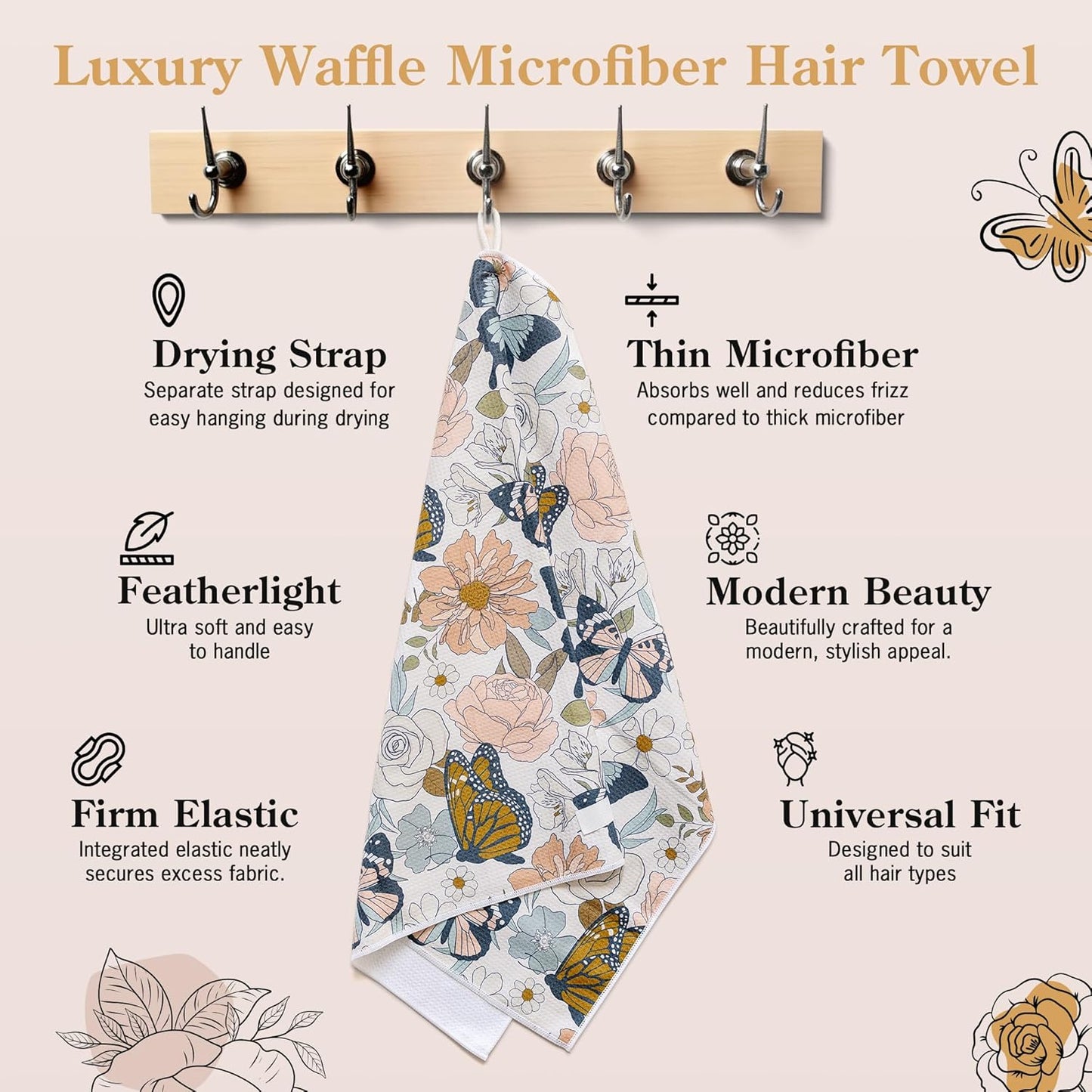Microfiber Hair Towel Wrap for Women - Anti-Frizz Quick Dry Hair Wrap for Long Hair - Hair Towels for Women, Hair Drying Towel Wrap - Floral Butterfly