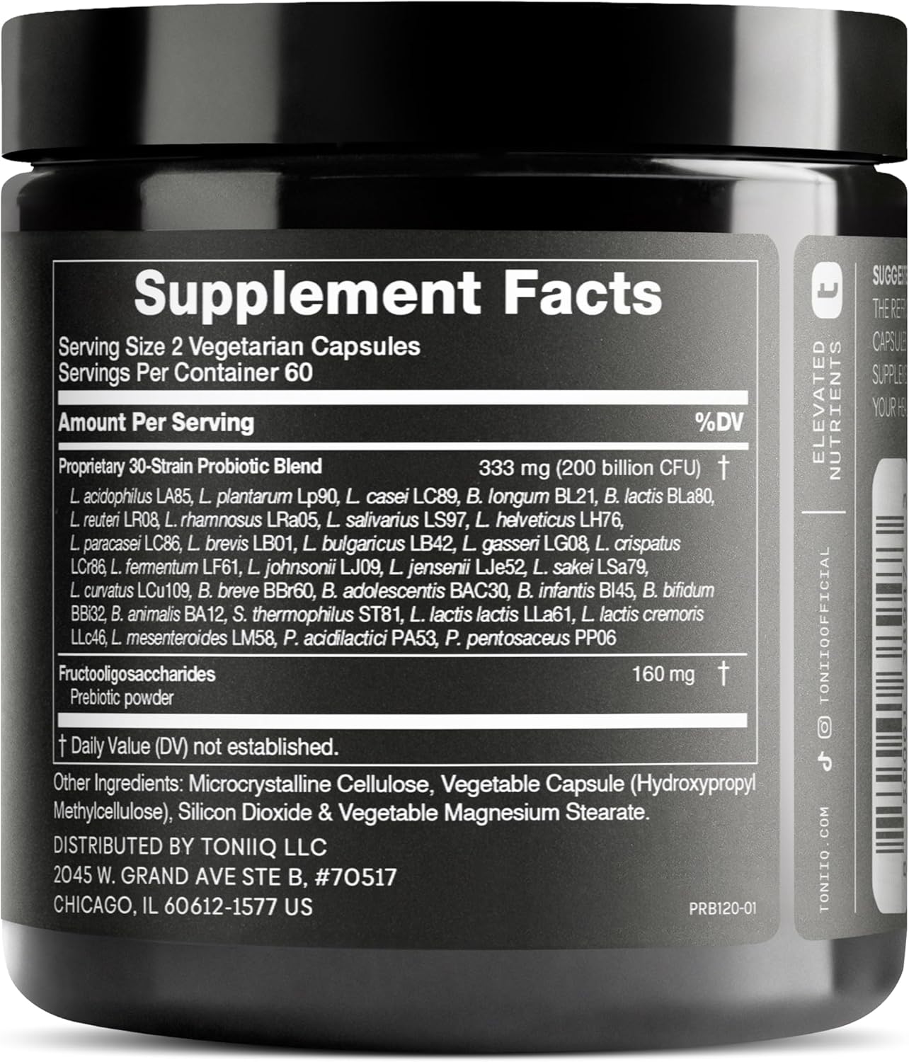 Toniiq 200 Billion CFU Probiotic Supplement 30 Verified Third-Party Tested Strains - Fully Shelf-Stable Probiotics Formula with Prebiotic Blend - Extended Release Capsules