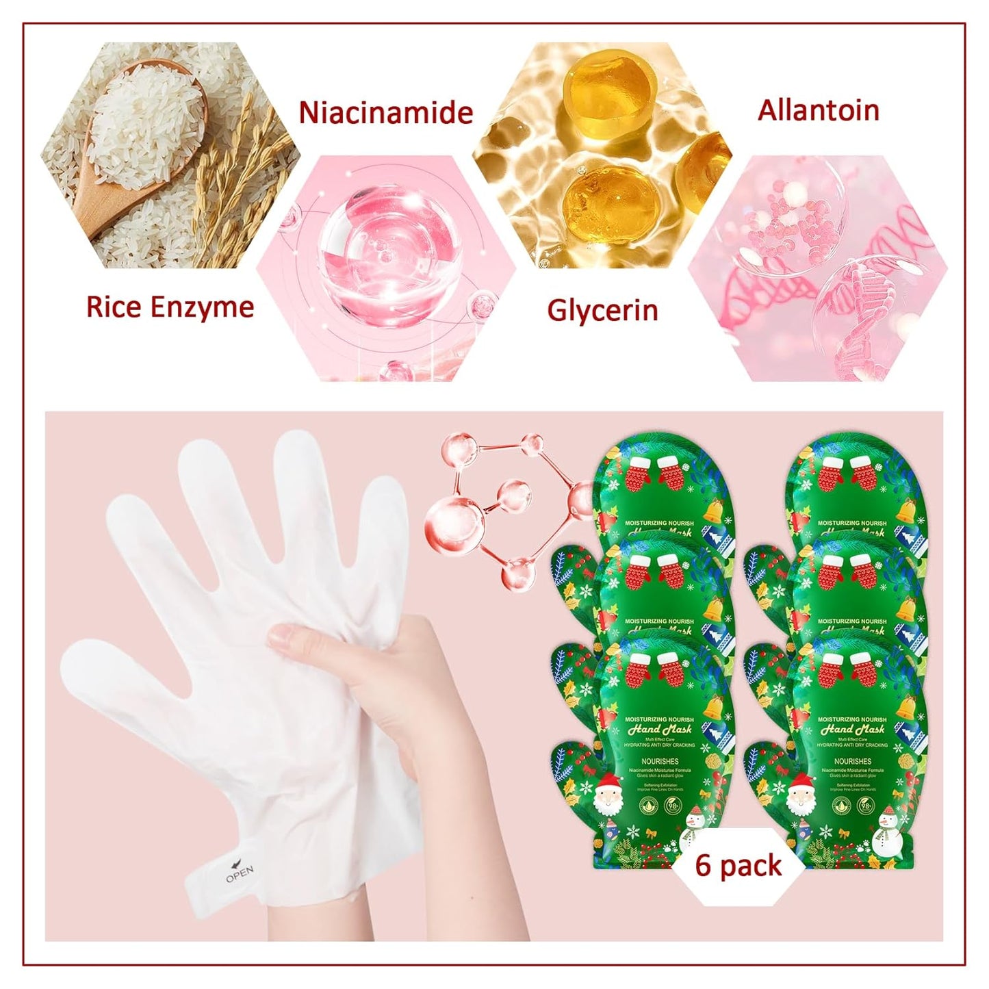 Hand Masks Moisturizing Gloves,6 Pairs Hydrating Hand Peel Masks Gift Set for Dry Cracked Hands Care,Long-lasting and Non-greasy Hand Moisturizer Gloves for Women O