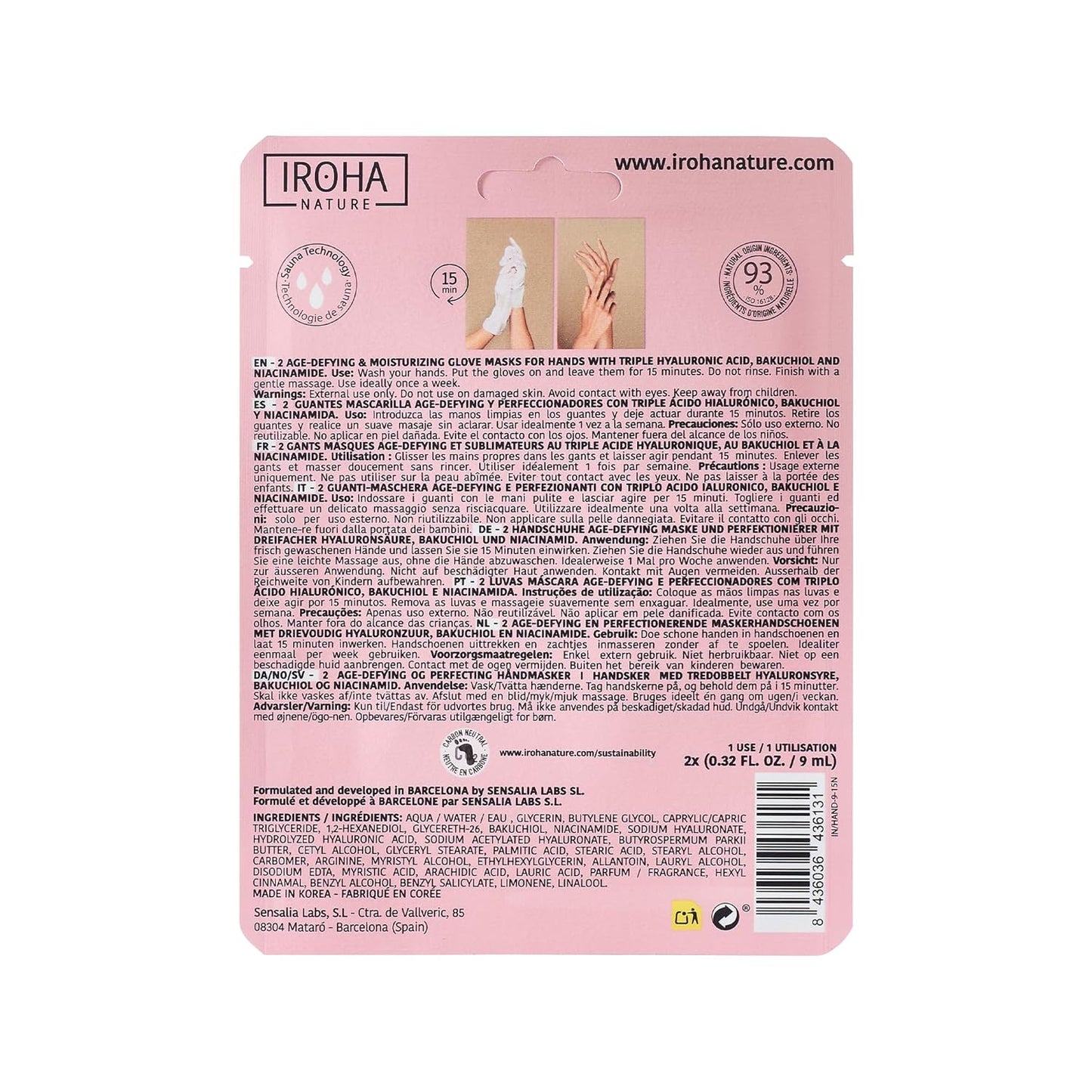 IROHA NATURE Anti-Aging Hand Mask Gloves | 4 Pairs | Triple Hyaluronic Acid, Bakuchiol & Niacinamide | Reduces Wrinkles & Dark Spots | Vegan & Cruelty-Free | 93% Natural Ingredients