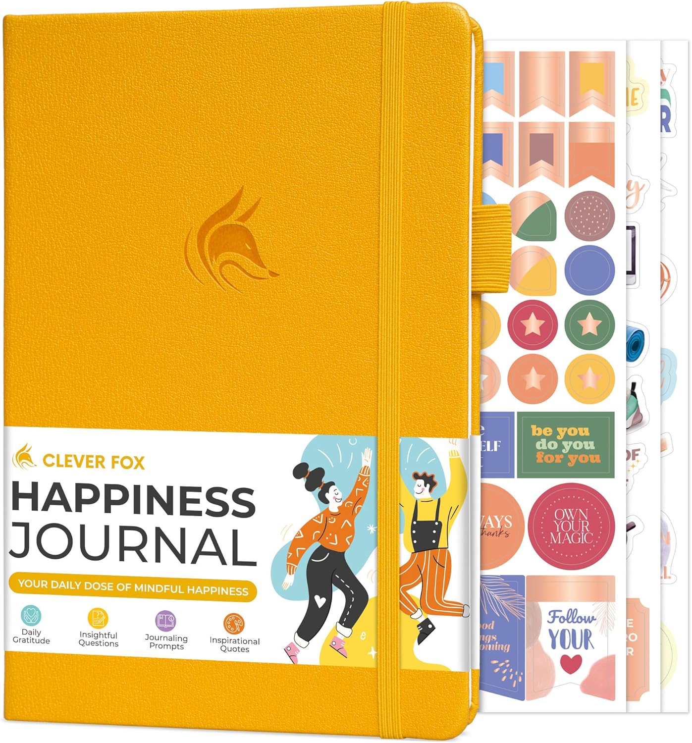Clever Fox Happiness Notebook – Daily Positivity Journal for Women with Prompts & Positive Quotes – Affirmation & Self Esteem Gifts (Amber Yellow)