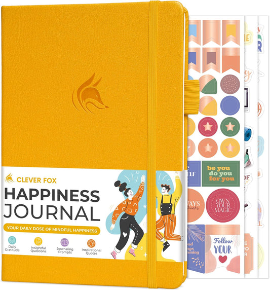 Clever Fox Happiness Notebook – Daily Positivity Journal for Women with Prompts & Positive Quotes – Affirmation & Self Esteem Gifts (Amber Yellow)