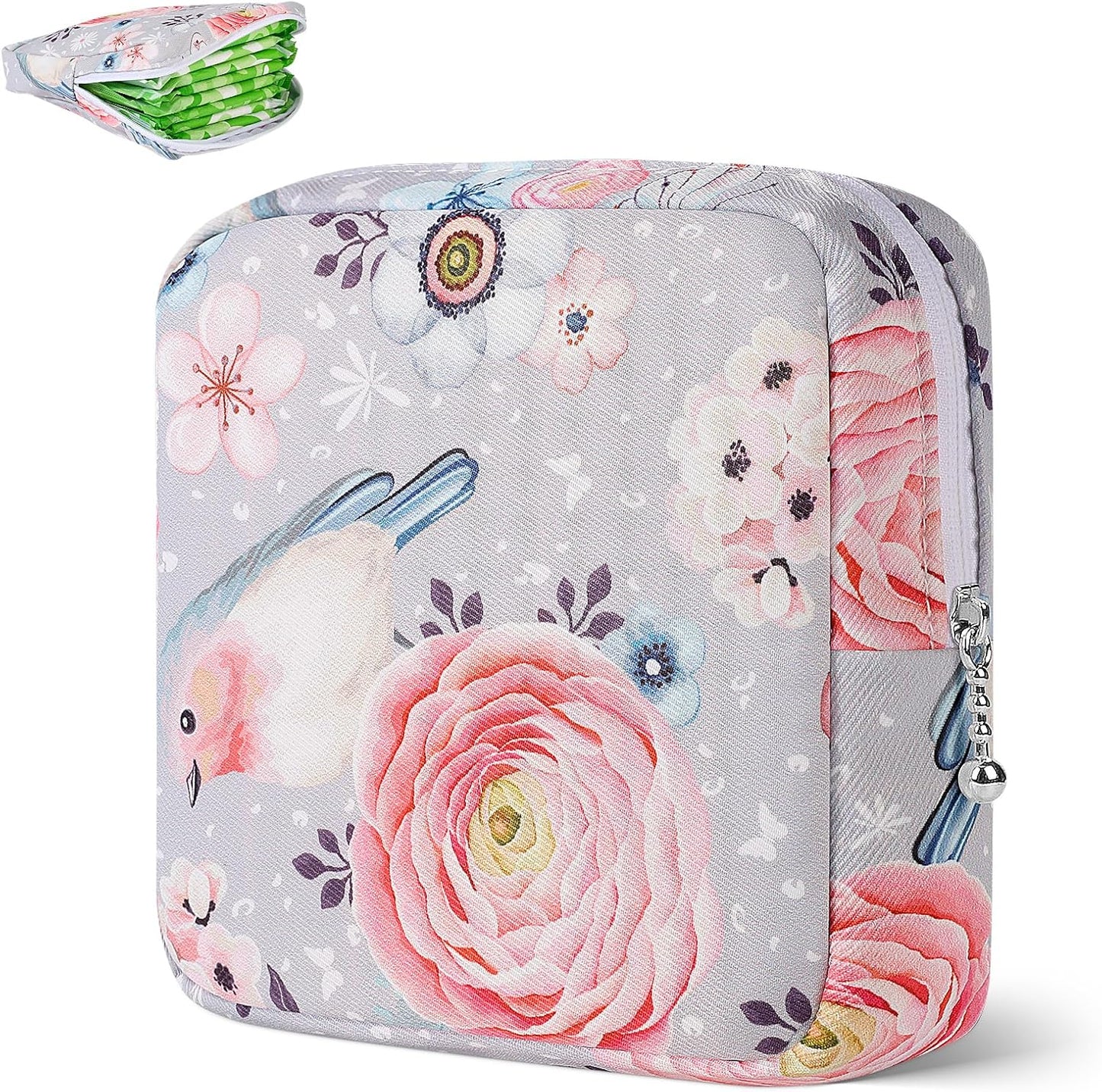 Desing Wish Period Bag Pouch Soft Cloth Sanitary Napkin Storage Bag Portable Menstrual Pad Pouches Tampon Holder for Purse First Period Kit for Girls 9-12 (Flowers)