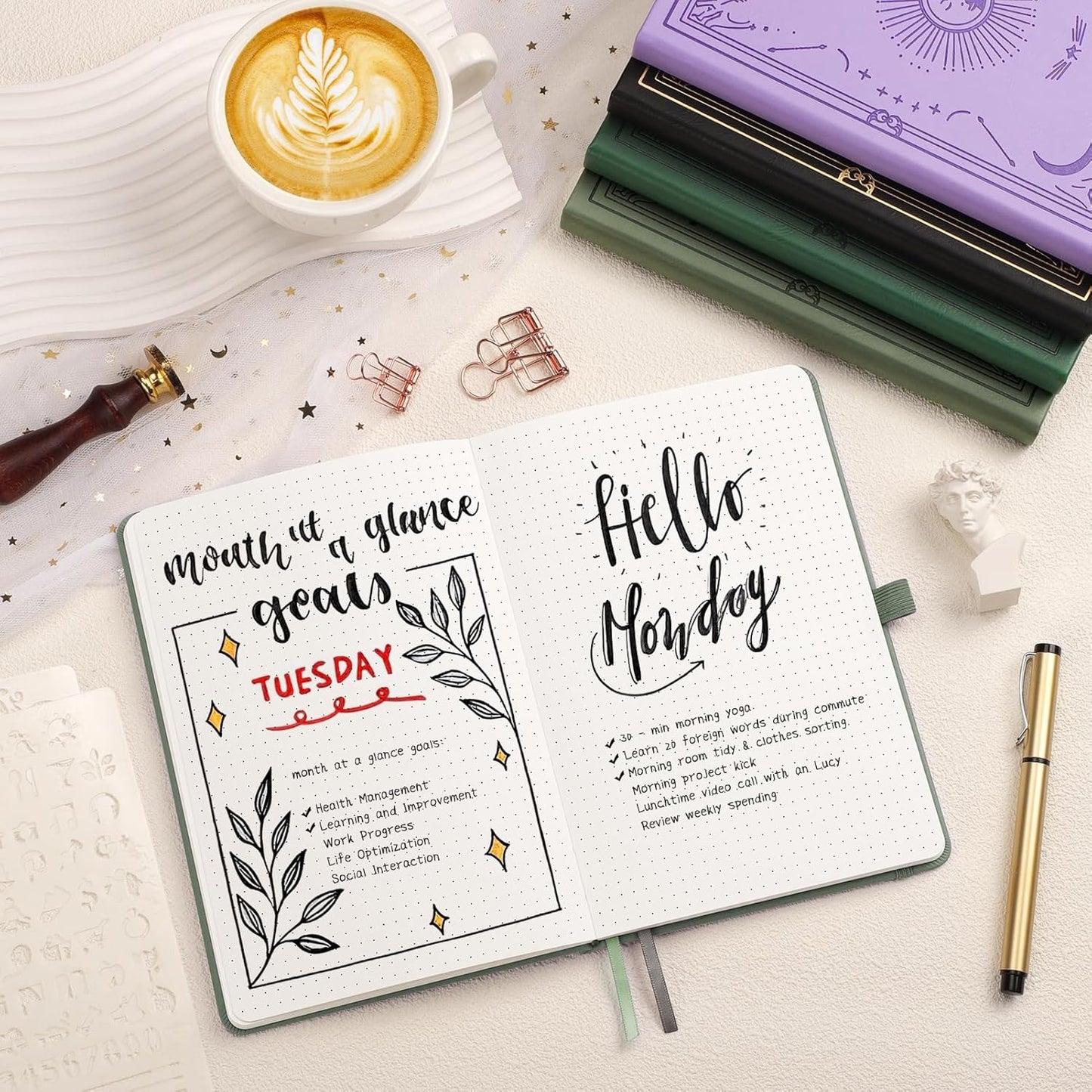 Dotted Journal for Women Men, 192 Pages A5 Notebook Journal, Hardcover Notebook with 100Gsm Thick Pages, Leather Note Book for Writing, Travel, Business, Office, Prayer 5.7 x 8.3, Light Green