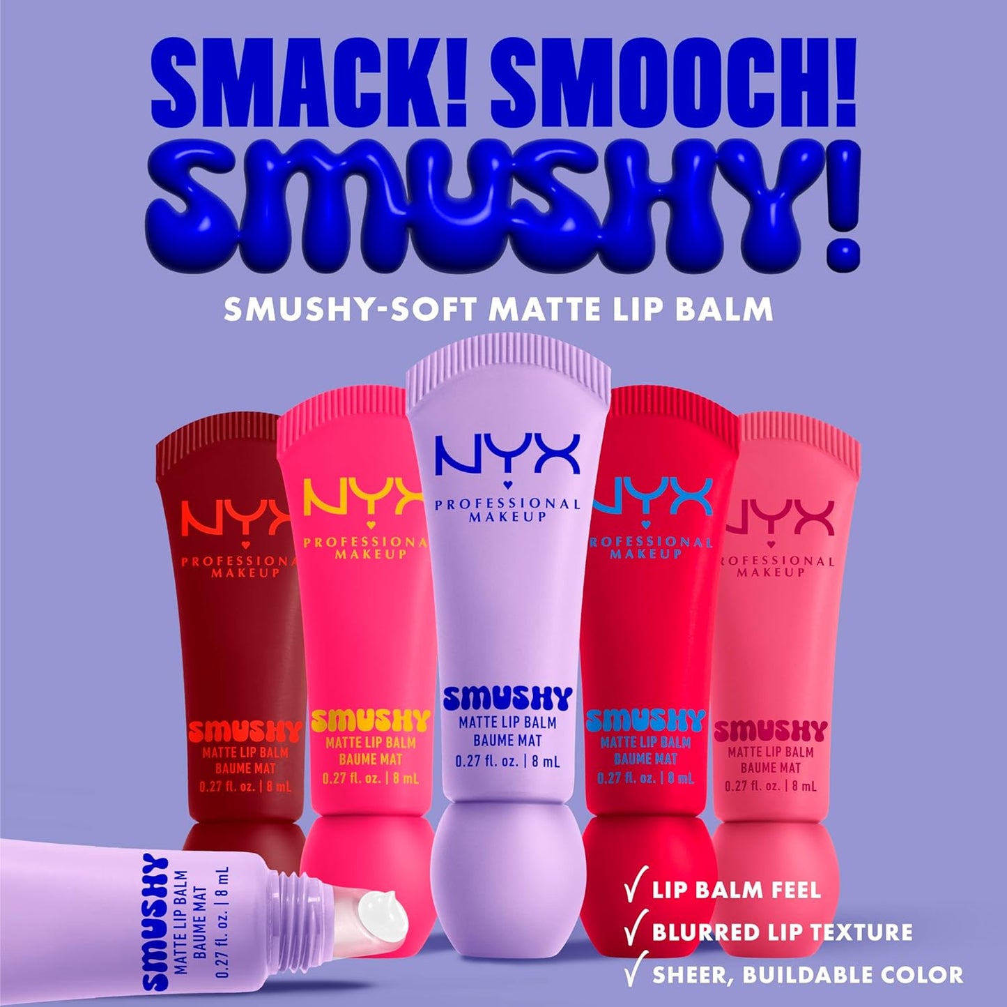NYX PROFESSIONAL MAKEUP Smushy Matte Lip Balm, Tinted Lip Moisturizer with Soft, Matte Finish - Soft Sorbet (Orange)