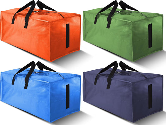 4 Pack Large Strong Moving Bags with Zippers & Carrying Handles - Water-Resistant - Heavy Duty Storage Tote for Space Saving, Fold Flat, Alternative to Moving Box (Multicolored)