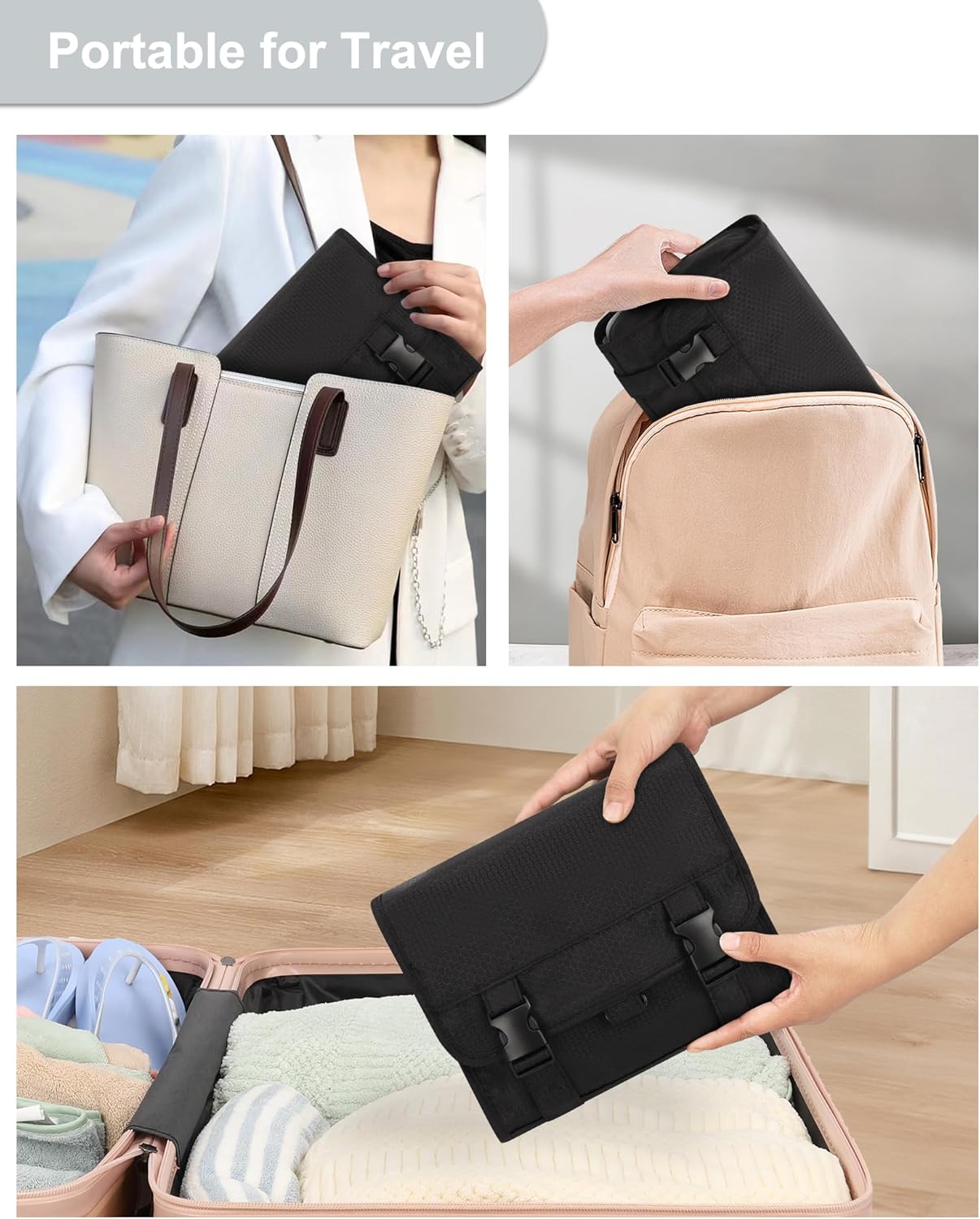 Small Hanging Toiletry Bag for Men and Women, Portable Hanging Organizer for Travel-Sized Shower Dopp Kit, Makeup Accessories, Waterproof Toiletries Organizer with 3 Compartments for Outdoor - Black