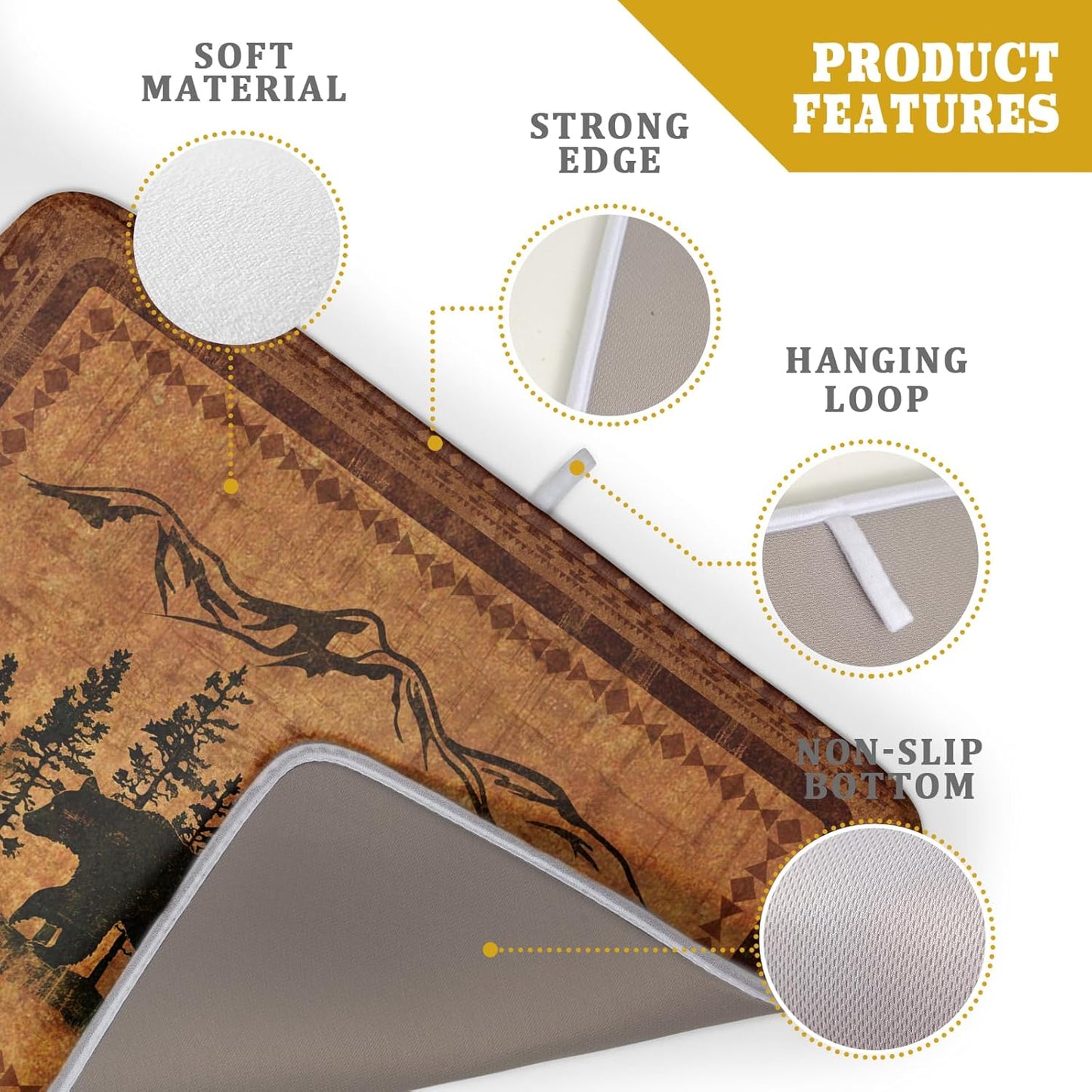 Forest Bear Dish Drying Mat 18x24 Inch Rustic Cabin Washable Microfiber Absorbent Dishes Drainer Rack Pad for Kitchen Counter Home Decor