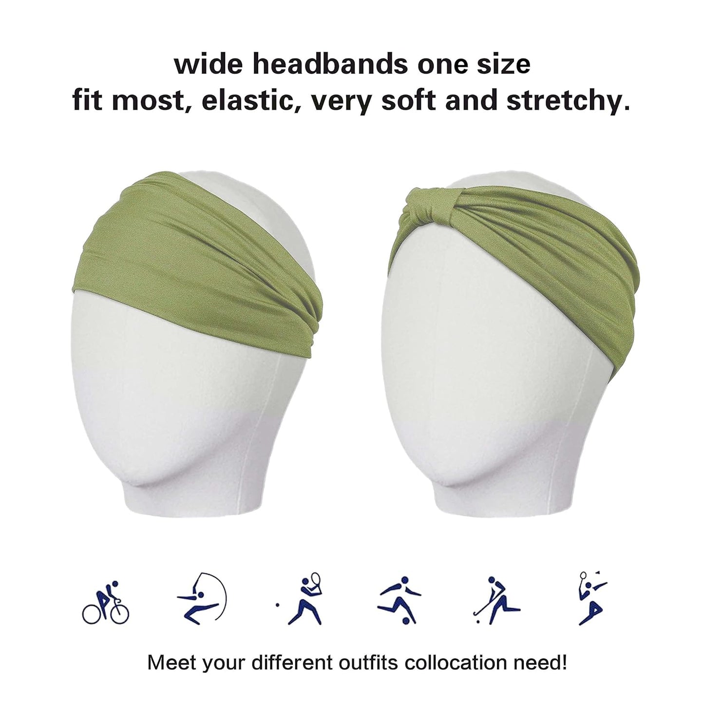 GiLi 2 Pack Wide Headbands for Women Boho African Knotted Non Slip Fashion Hair Bands Yoga Running Sports Workout Gym Head Wraps Elastic Soft Cotton Cloth Turbans Bandana for Girls(Green, Pink)