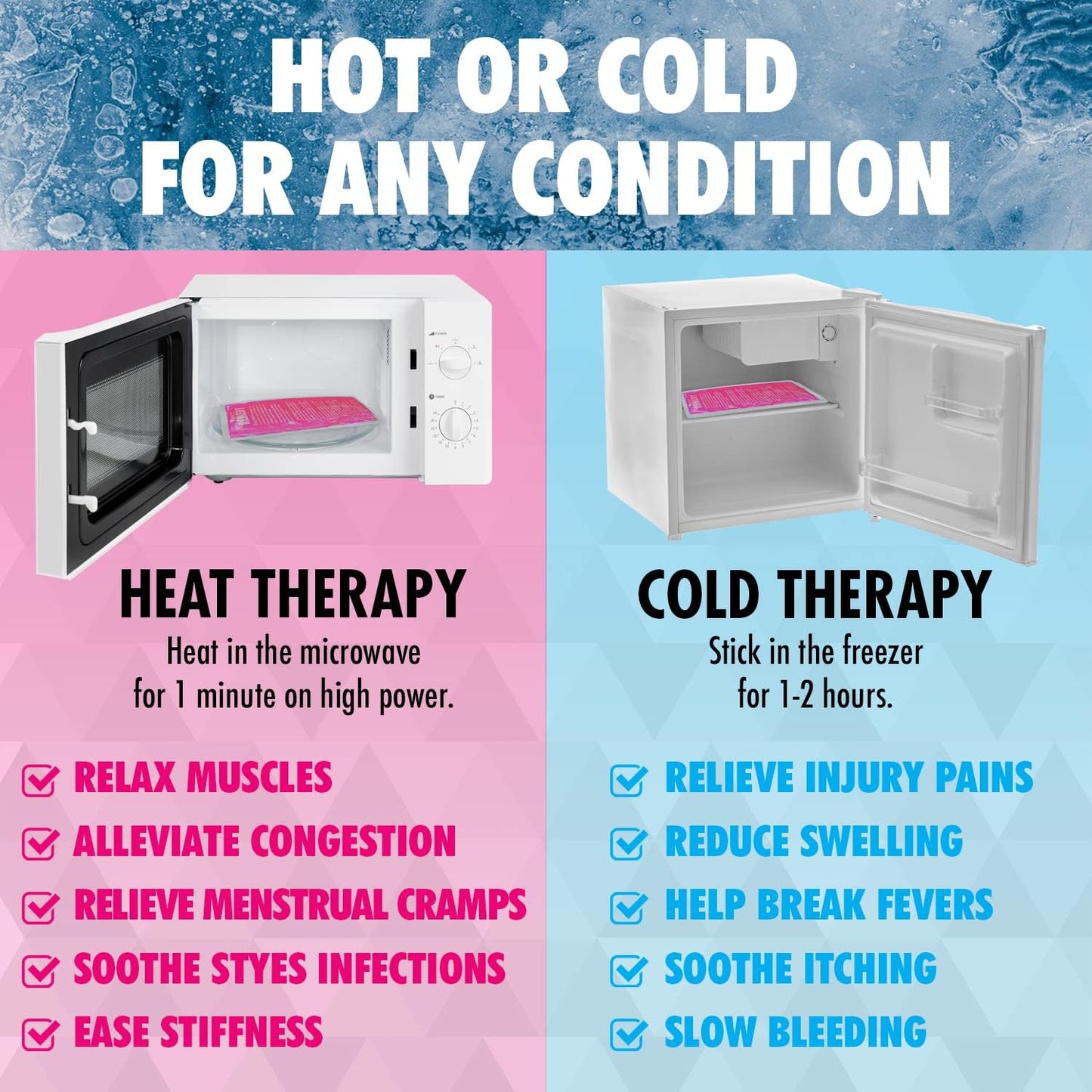 Perfect Remedy 2-Pack Gel Ice Packs for Injuries, Soft and Flexible Hot & Cold Compress, Soothing Ice Packs Aid for Sprains, Strains & Soreness conditions, Alternative to Hot Water Bottles (Pink, Reg)