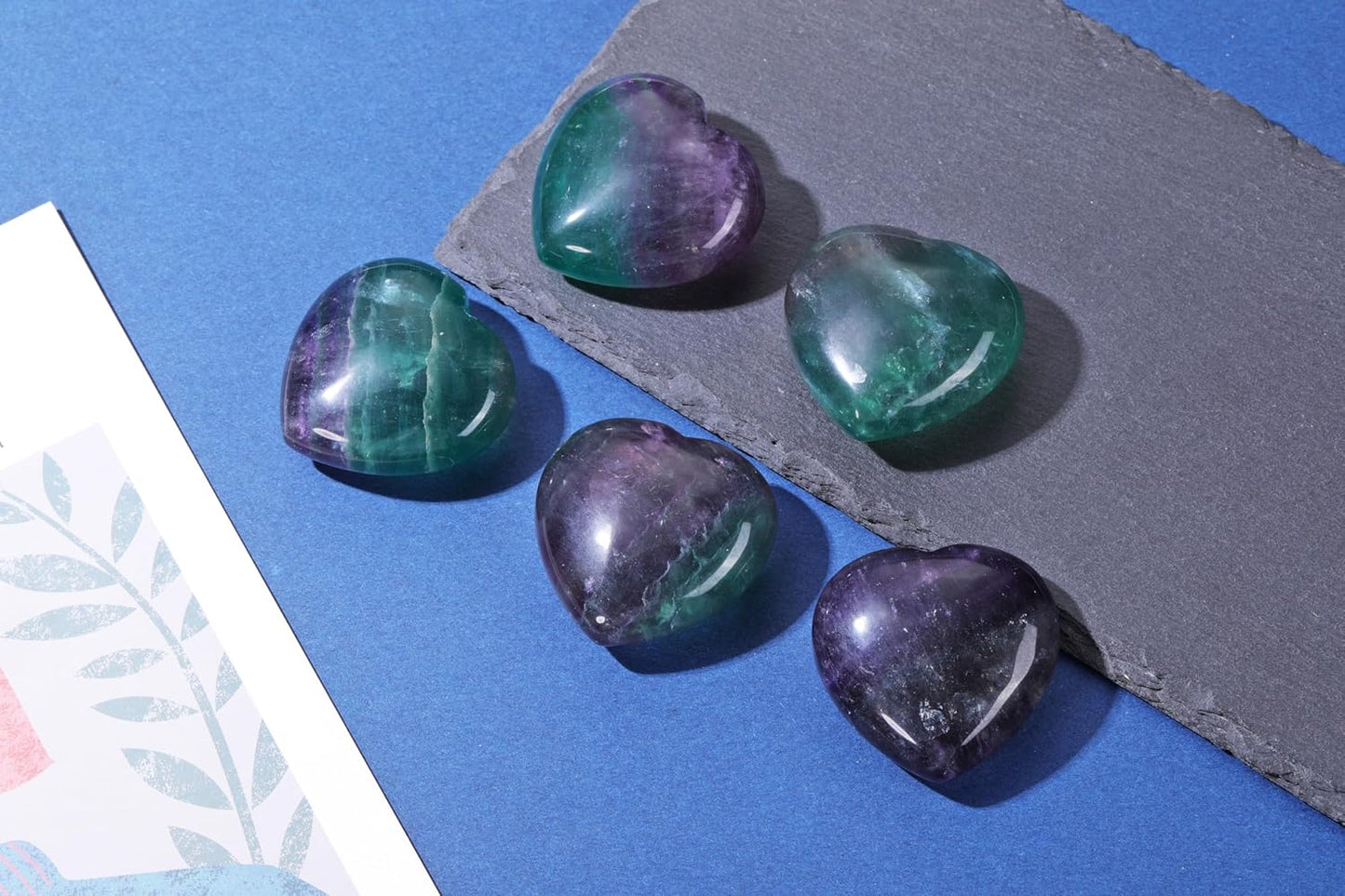 Jovivi 45mm Big Fluorite Crystal Heart Healing Crystals Heart Stones Polished Pocket Love Gemstones Chakra Reiki Energy Balancing Meditation Massage Gift