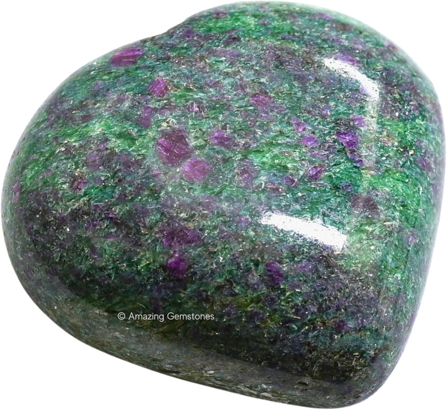 Amazing Gemstone Ruby Fuchsite Crystal Heart Palm Stone - Pocket Massage Worry Stone for Natural Body Chakra Balancing, Reiki Healing and Crystal Grid