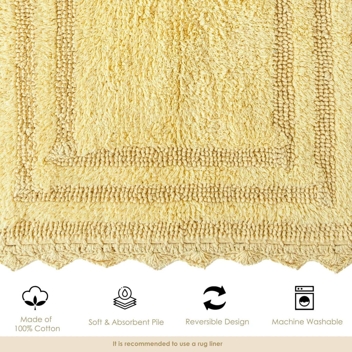 RAJRANG Bath Rug for Bathroom Kitchen Spa with Crochet Pattern Cotton Absorbent Soft Reversible Woven Bath Mat Pale Banana Rectangle 34x21 Inches