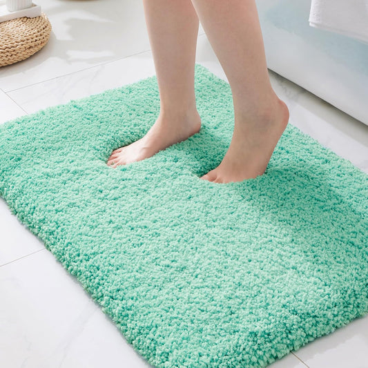 ILANGO Spa Blue Bathroom Rugs 36" × 24" Non Slip & Super Absorbent Extra Thick Soft, Washable Bath Mat for Floor, Microfiber Plush Shaggy Bath Rug with Rubber for Bathtub Shower Room Sink