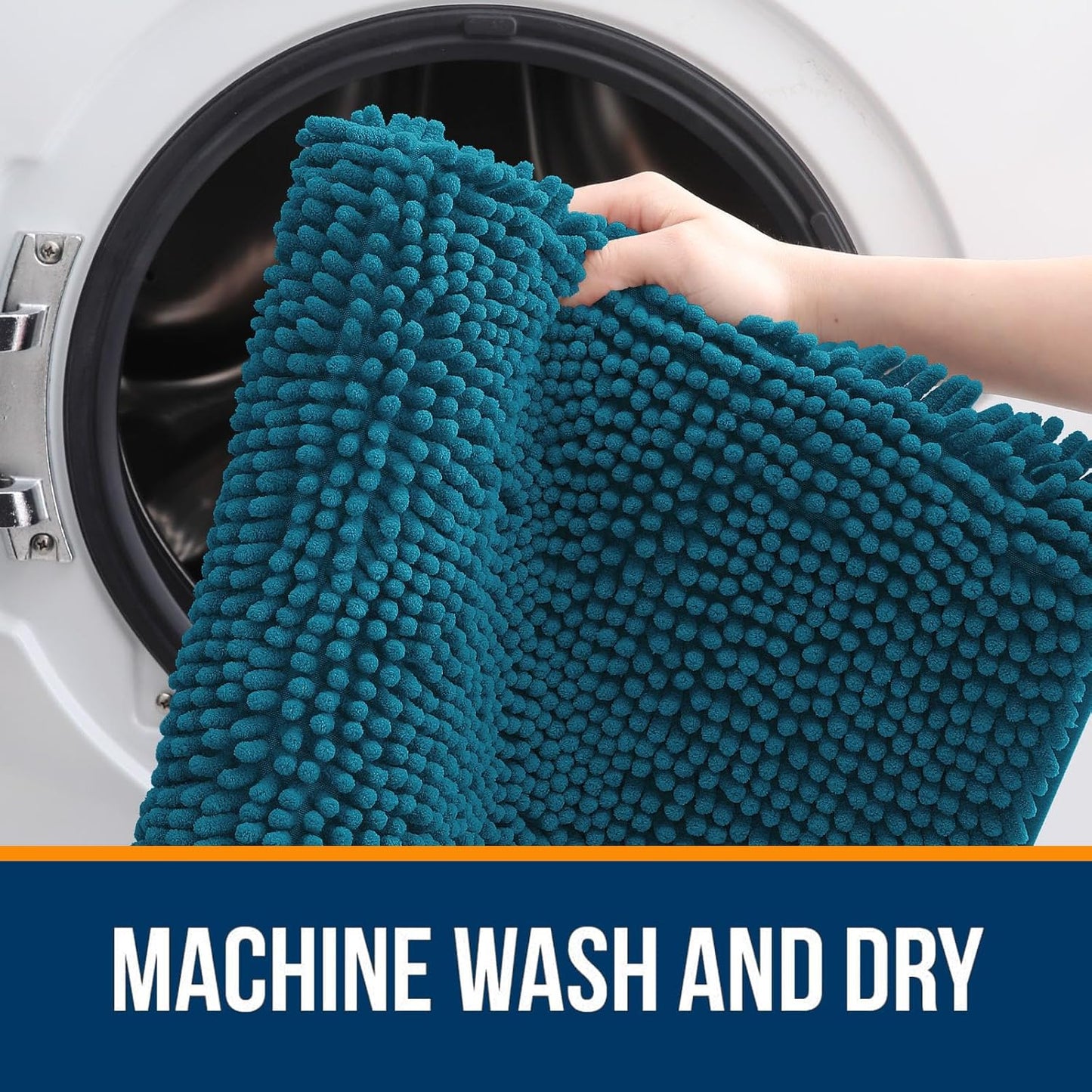 OLANLY Bathroom Rugs 70x24, Extra Soft Absorbent Chenille Bath Rugs, Rubber Backing Quick Dry, Machine Washable Bath Mats for Bathroom Floor, Tub and Shower, Home Decor Accessories, Peacock Blue