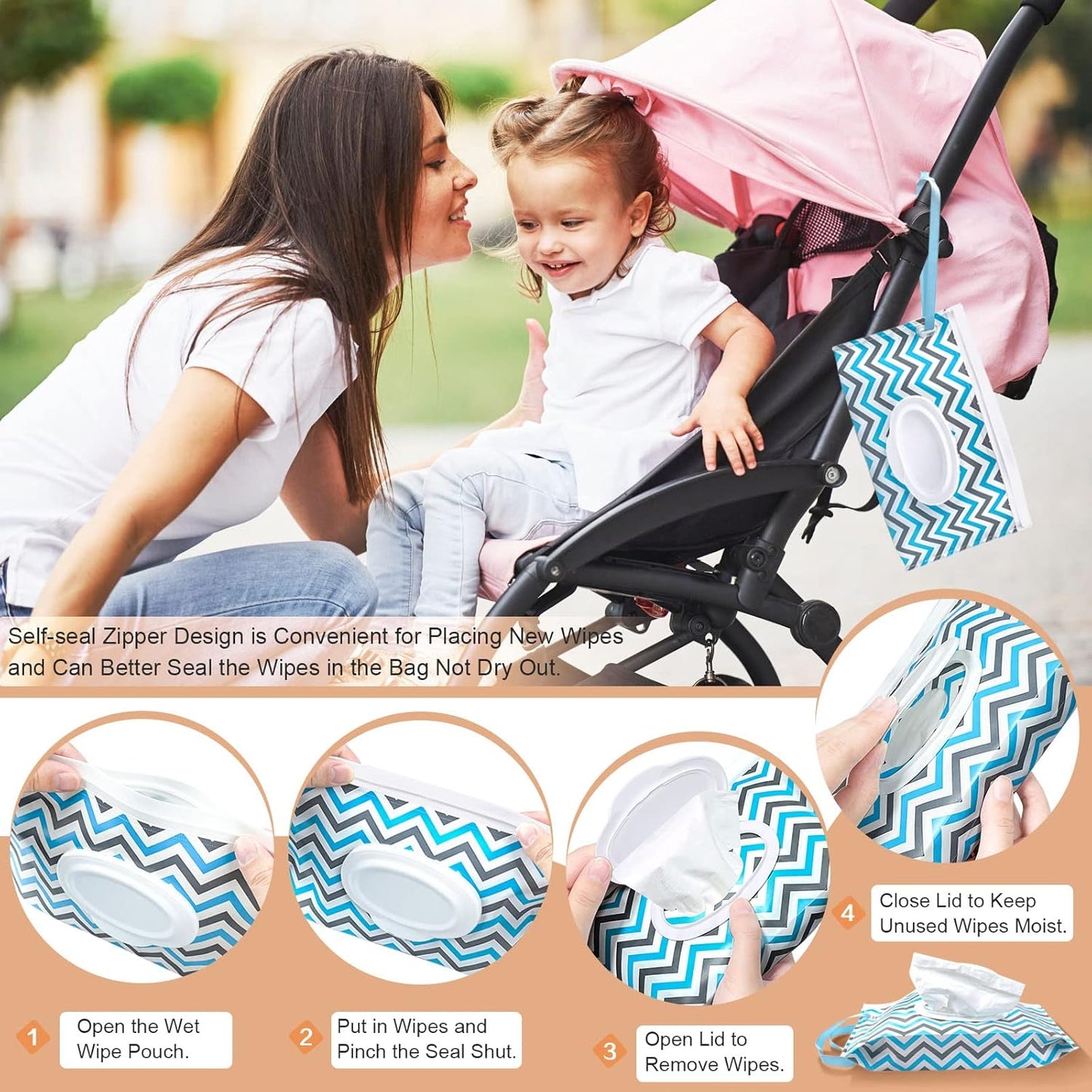 6pcs Portable Wet Wipes Pouch, KALYLOC Reusable Baby Wipe Dispenser Pouch Container, Eco Friendly Travel Wet Wipes Holder with Sealed Zipper