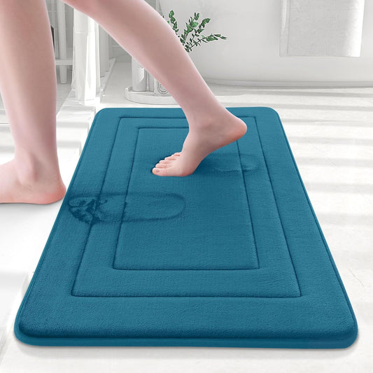 Arotive Memory Foam Bathroom Rug Mat 24x16, Ultra Soft and Absorbent Bath Mat, Machine Wash Dry, Comfortable Bath Rug Carpet for Bathroom Floor, Tub and Shower, Peacock Blue