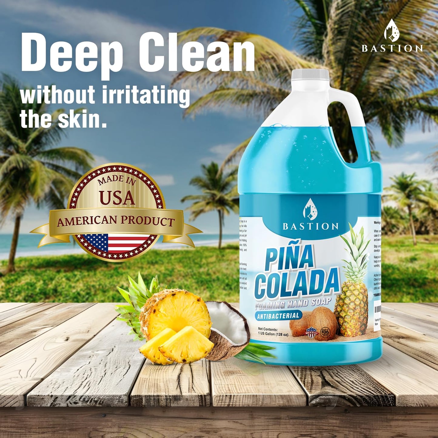 Bastion Foaming Antibacterial Hand Soap: Pina Colada Scented Refill 4 GallonS (512 oz) Bulk Hand Wash