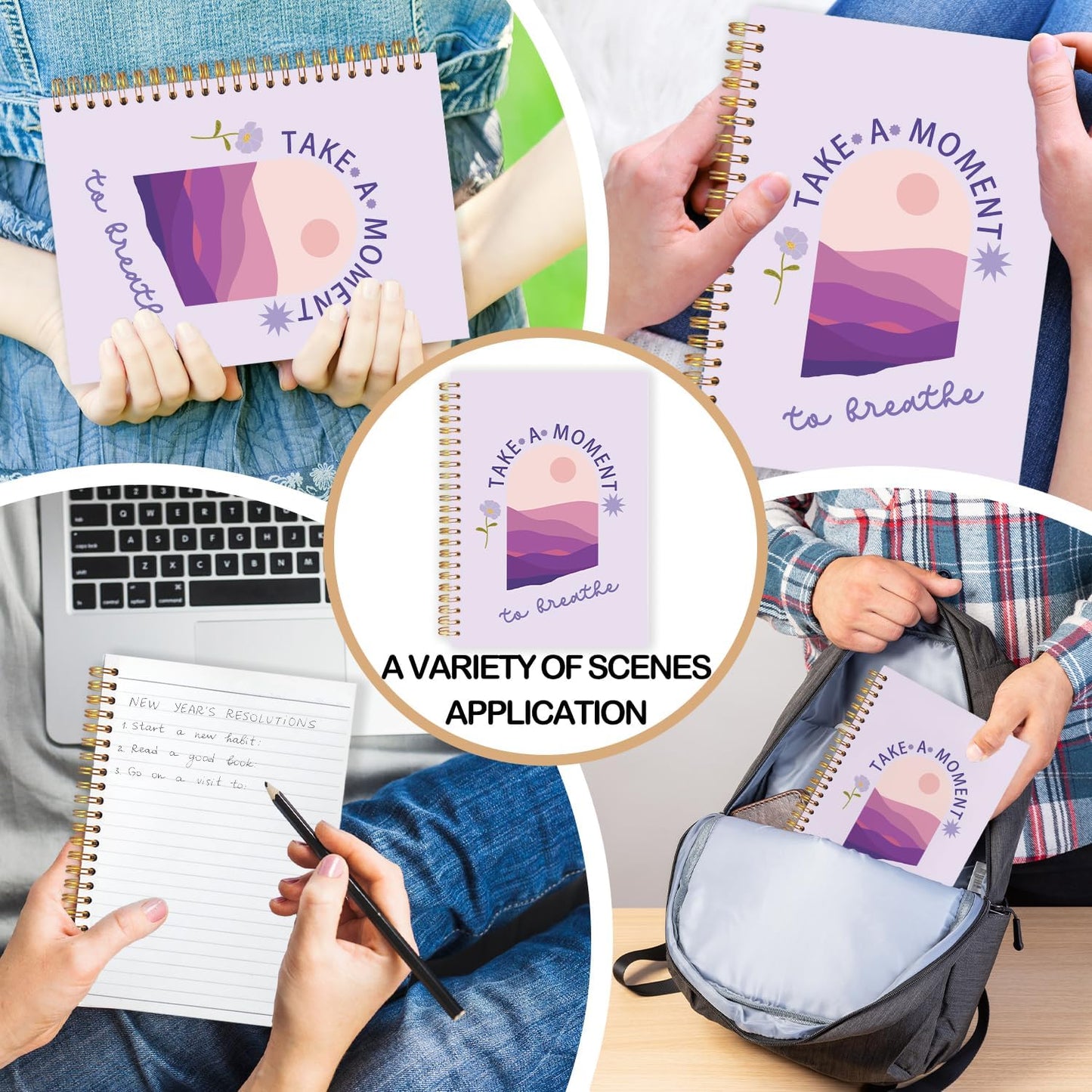 FDHSPAAM Purple Mental Health Spiral Journal Notebook 5.5x8.3in, Take A Moment to Breathe Inspirational Notebooks for Note Taking, Therapy Office Must Haves, Hardcover Notebook Journal