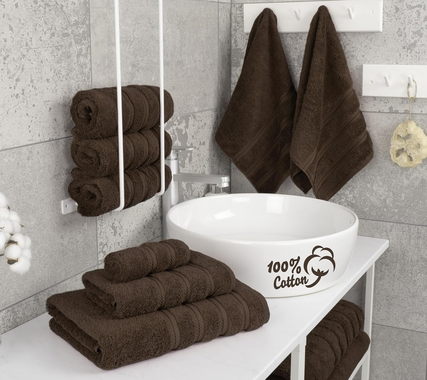 American Soft Linen Luxury 6 Piece Towel Set, 2 Bath Towels 2 Hand Towel 2 Washcloths, 600 GSM 100% Cotton Turkish Towels for Bathroom, Brown Towel Sets