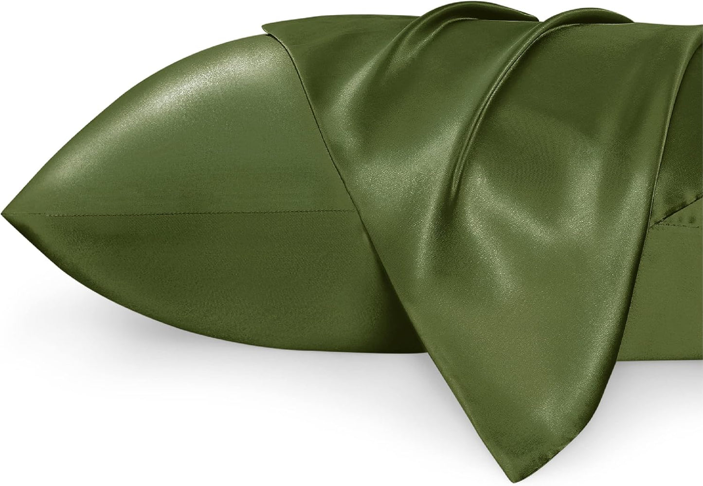 Bedsure Satin Pillowcase 2 Pack Similar to Silk Pillow Cases Standard Size, Pillow Case for Sleeping Women with Envelope Closure, Gifts for Women Men, Olive Green, 20x26 Inches, 2pcs