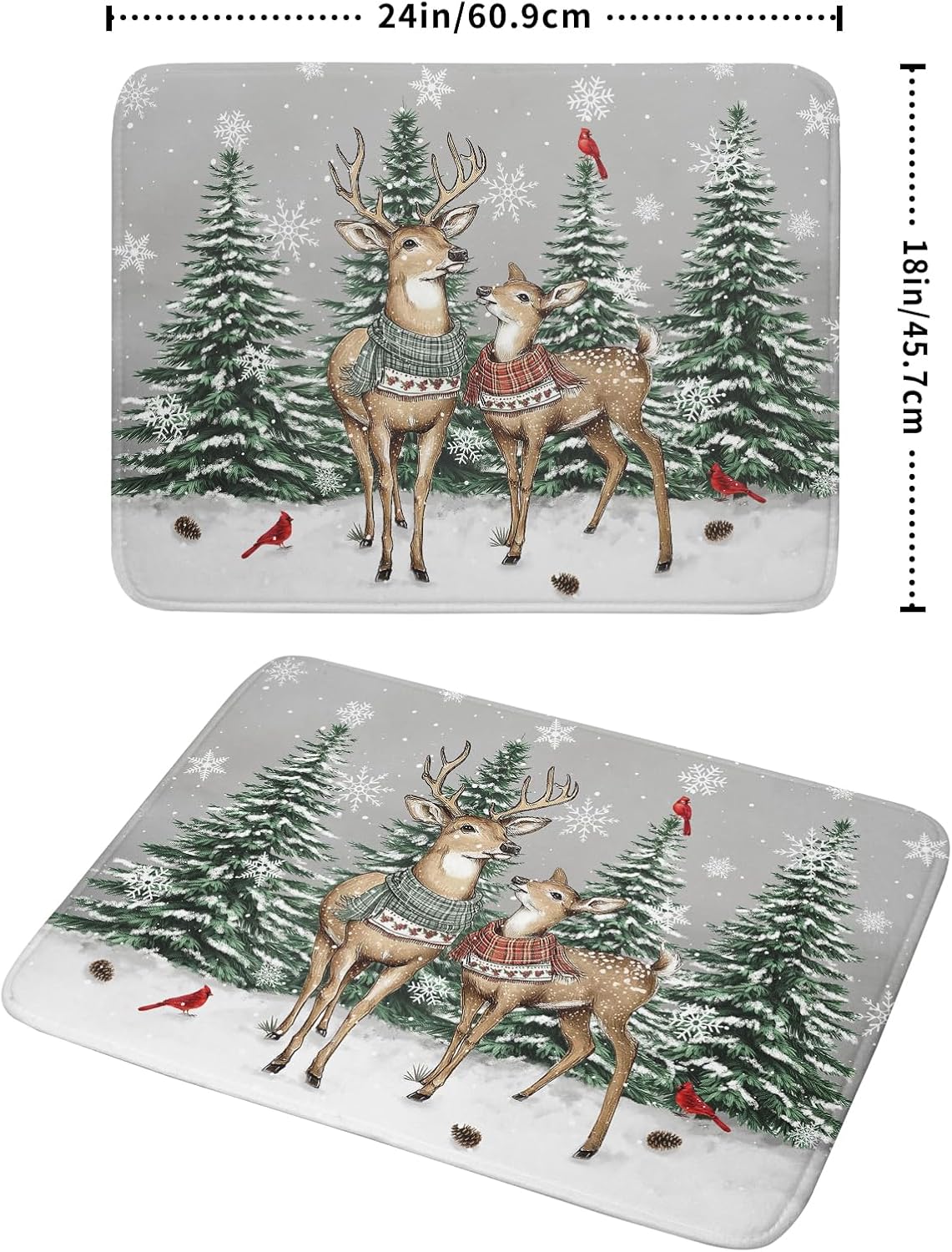 Winter Deer Dish Drying Mat Pine Tree Absorbent Dish Dry Pad Seasonal Microfiber Dish Drainer Mats for Kitchen Counter Coffee Bar 18x24 in